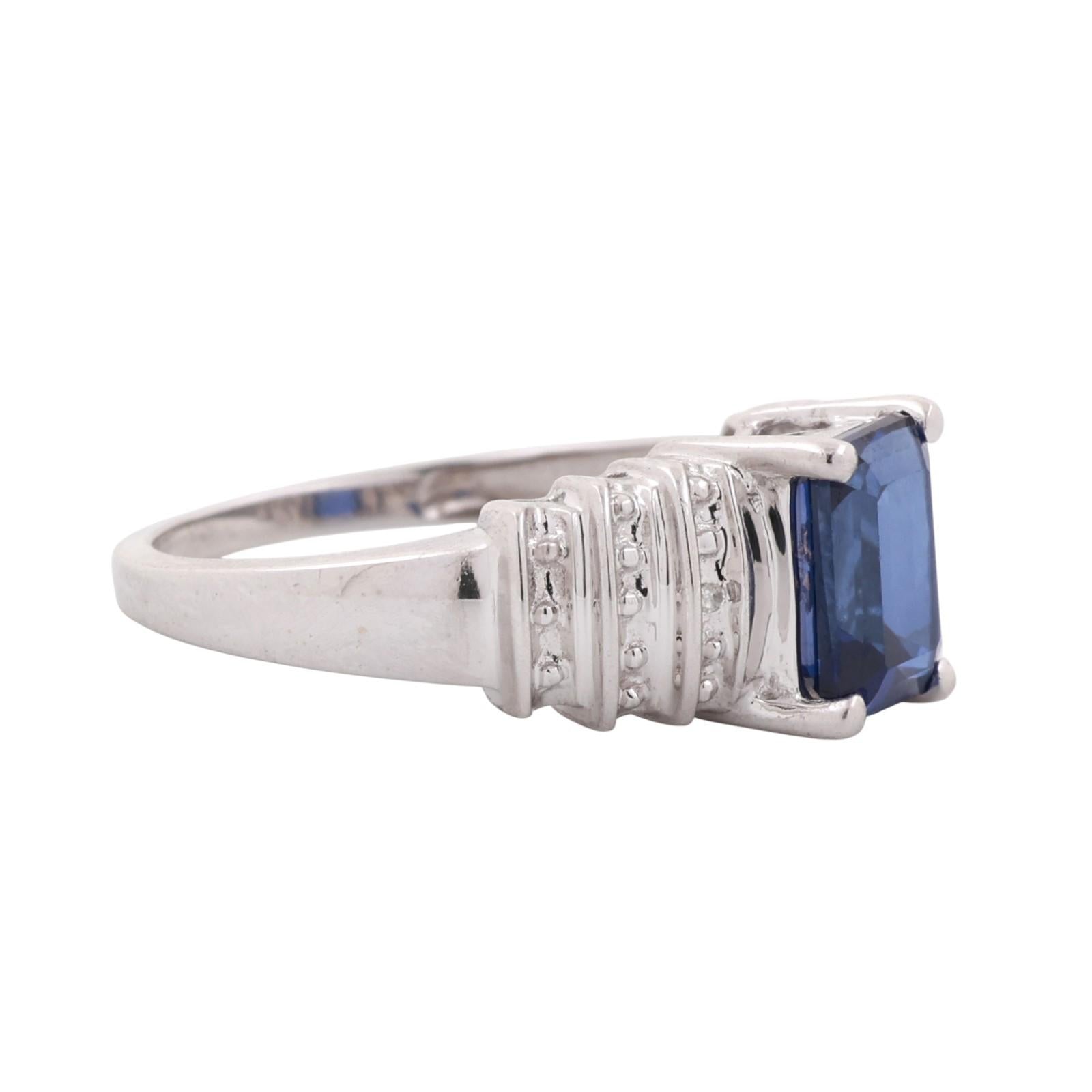 Emerald Cut Blue Sapphire Diamond Ring 10K White Gold 1.77 CTW Lab Grown SZ 6.5