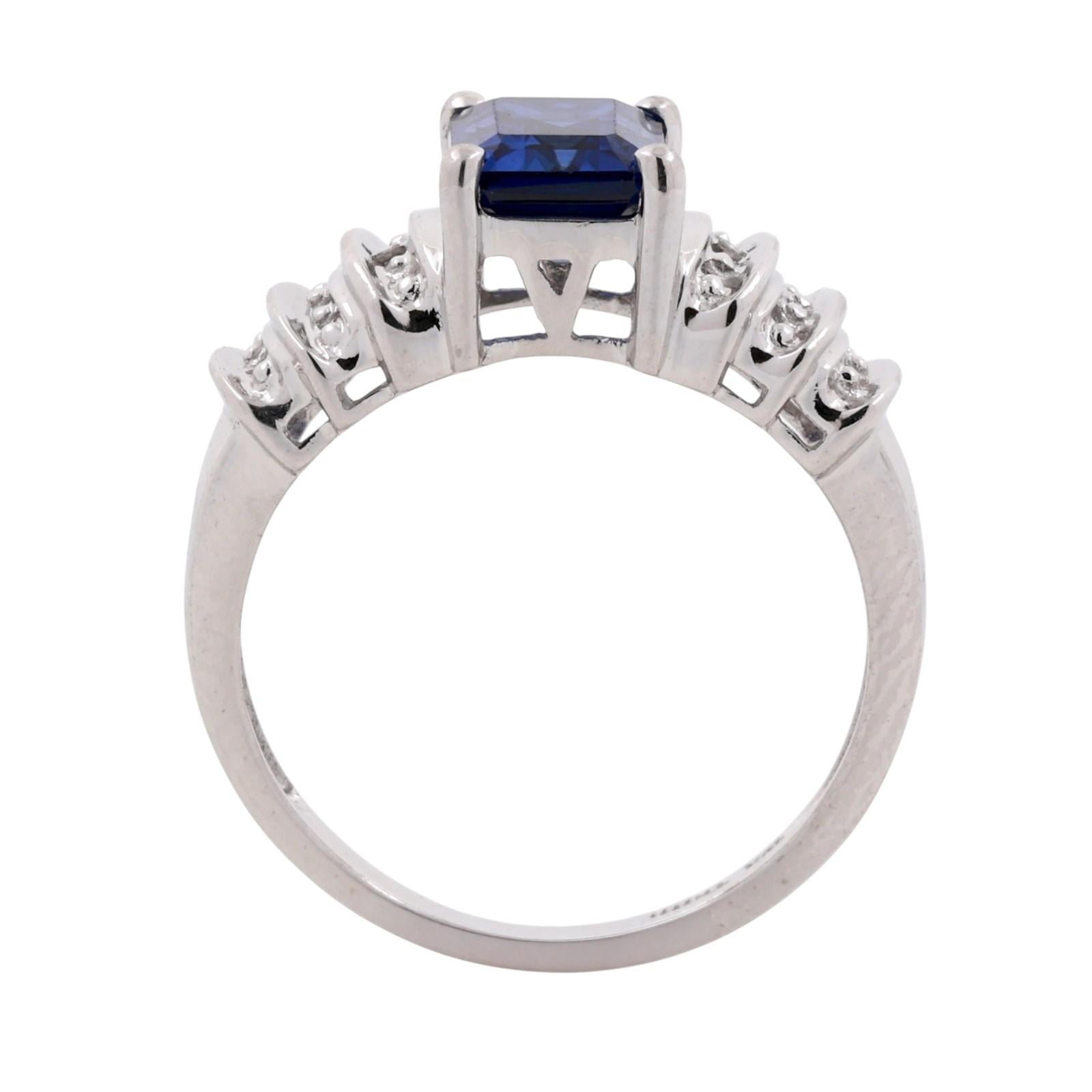 Emerald Cut Blue Sapphire Diamond Ring 10K White Gold 1.77 CTW Lab Grown SZ 6.5
