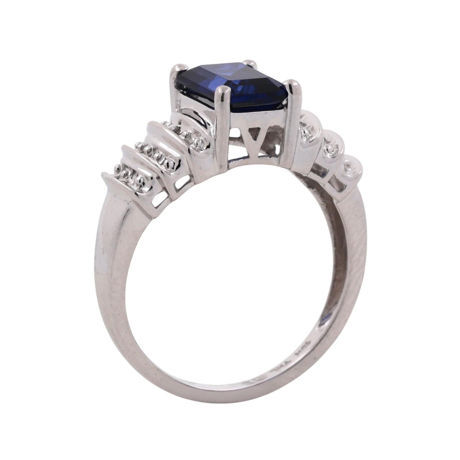 Emerald Cut Blue Sapphire Diamond Ring 10K White Gold 1.77 CTW Lab Grown SZ 6.5