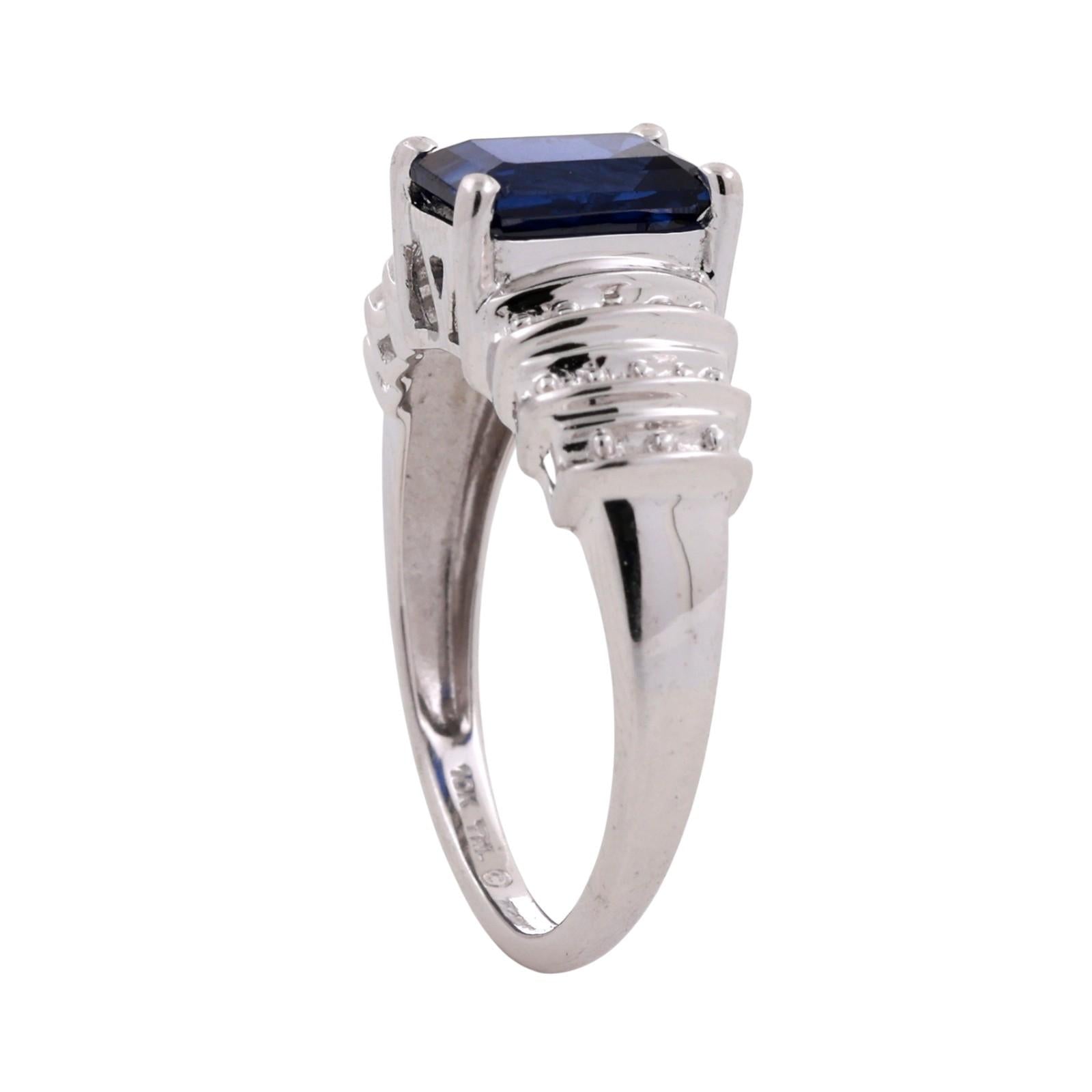 Emerald Cut Blue Sapphire Diamond Ring 10K White Gold 1.77 CTW Lab Grown SZ 6.5