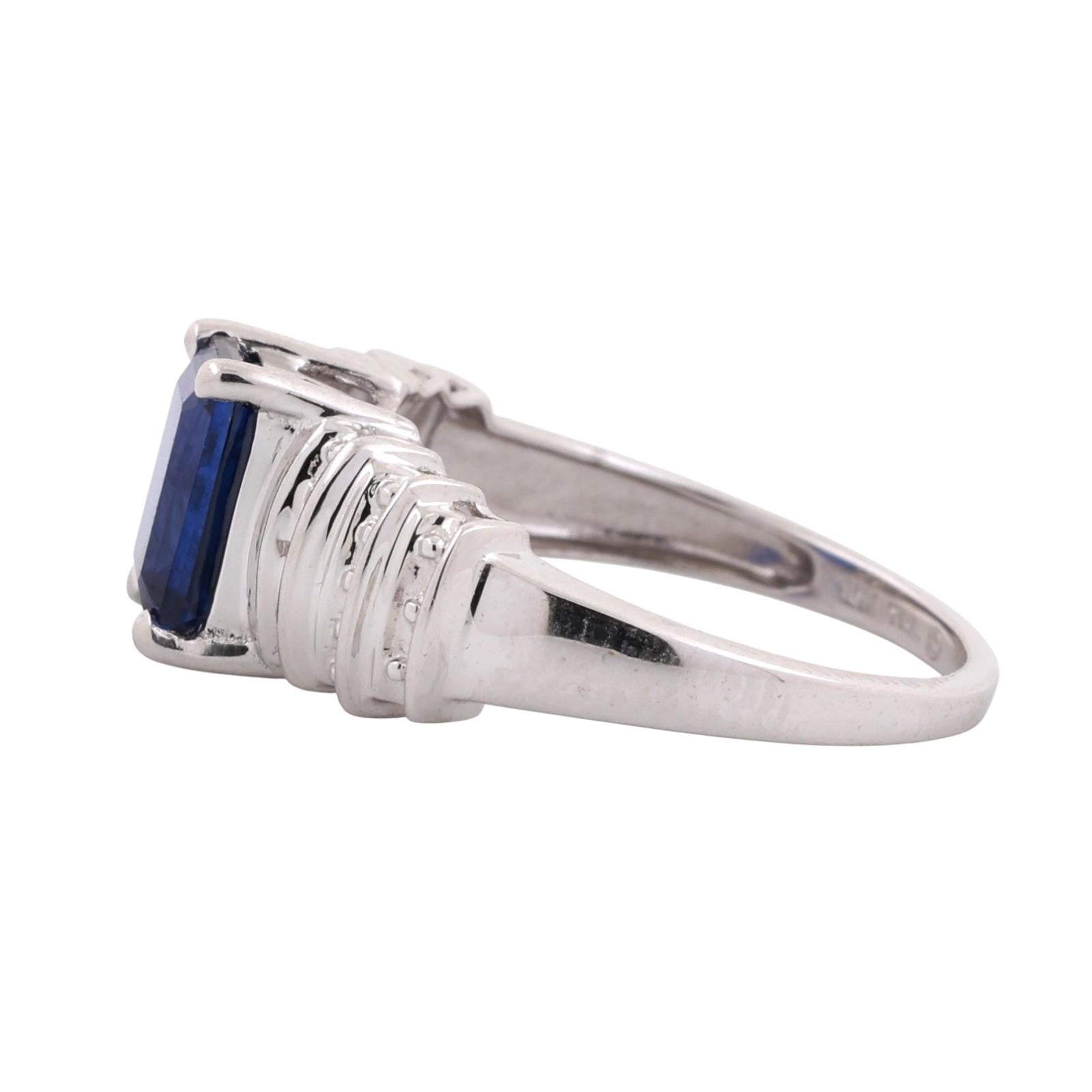 Emerald Cut Blue Sapphire Diamond Ring 10K White Gold 1.77 CTW Lab Grown SZ 6.5