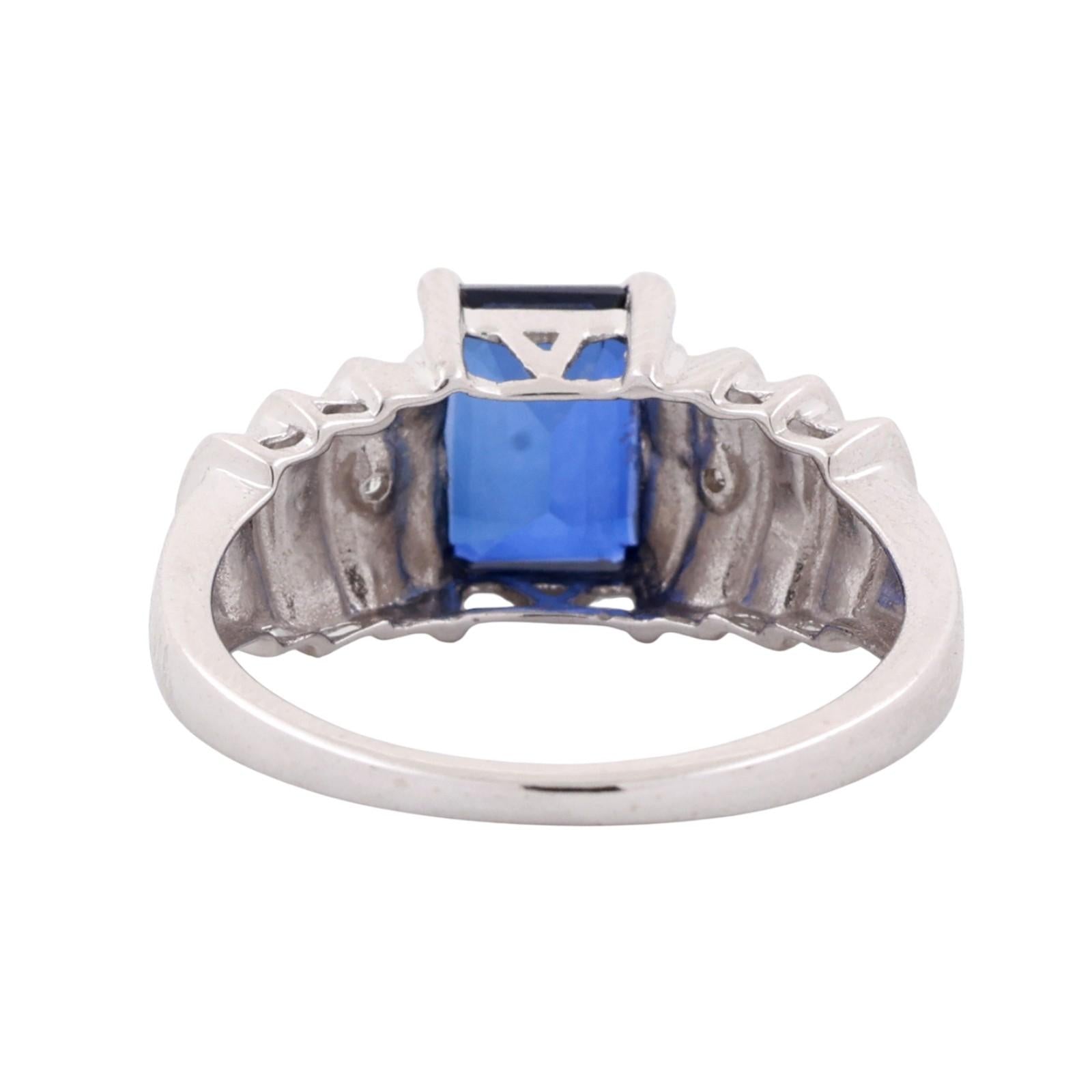Emerald Cut Blue Sapphire Diamond Ring 10K White Gold 1.77 CTW Lab Grown SZ 6.5