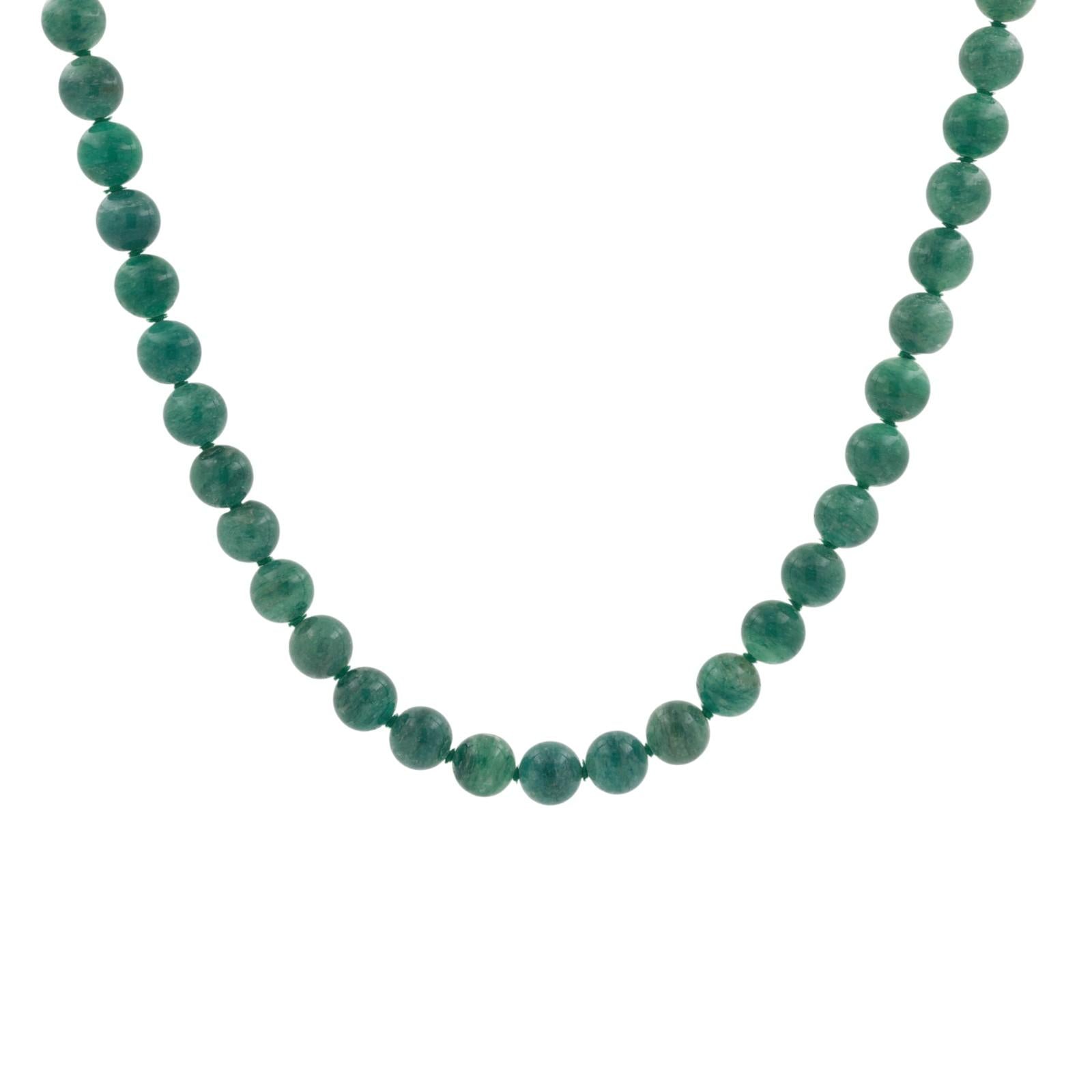 Vintage Aventurine Quartz Beaded Necklace 14K Yellow Gold Clasp 26.5" Ladies
