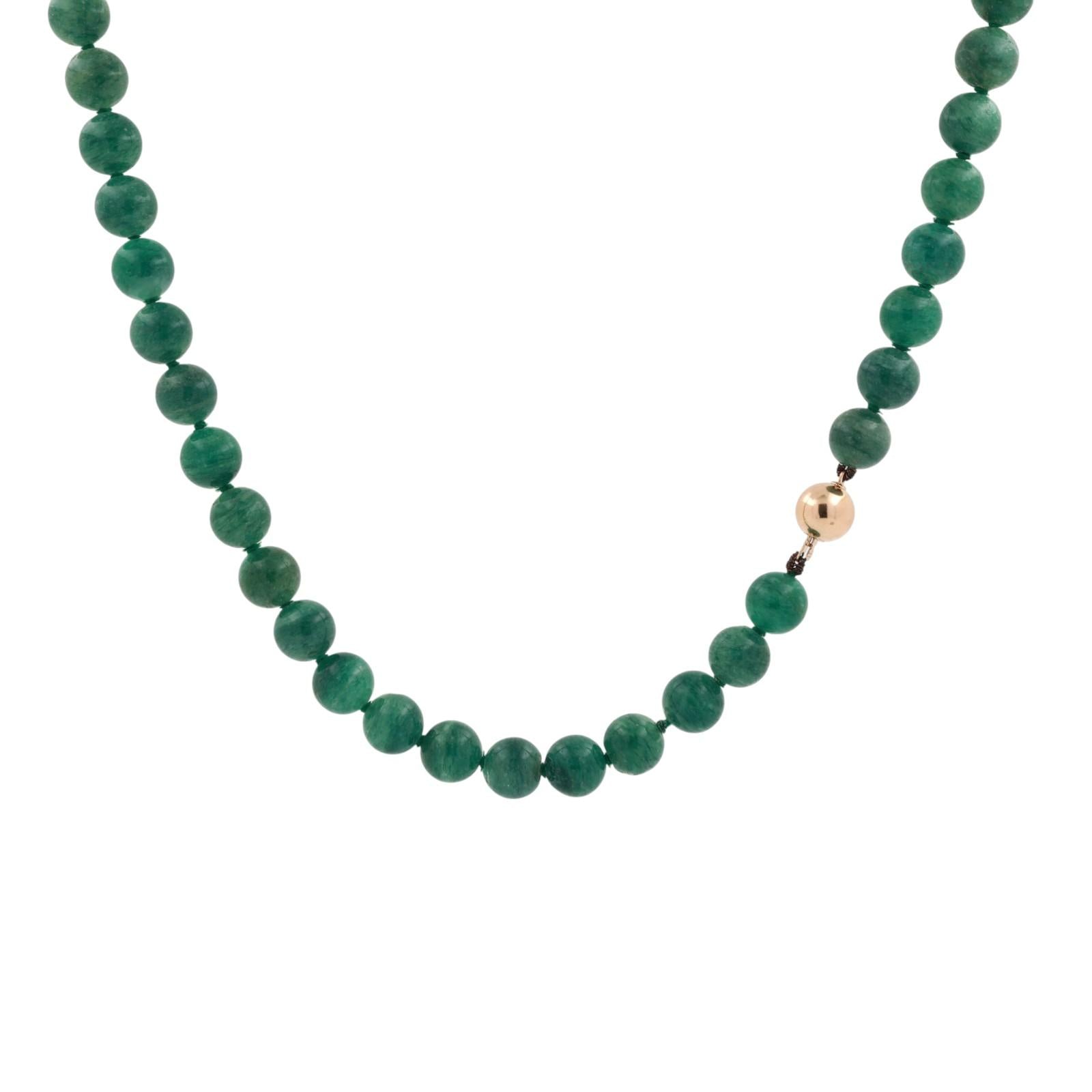 Vintage Aventurine Quartz Beaded Necklace 14K Yellow Gold Clasp 26.5" Ladies