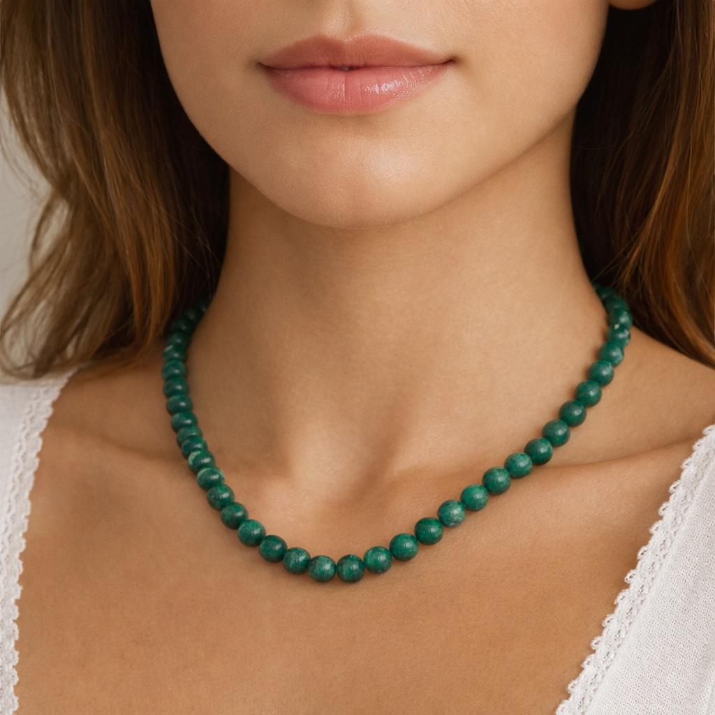 Vintage Aventurine Quartz Beaded Necklace 14K Yellow Gold Clasp 26.5" Ladies