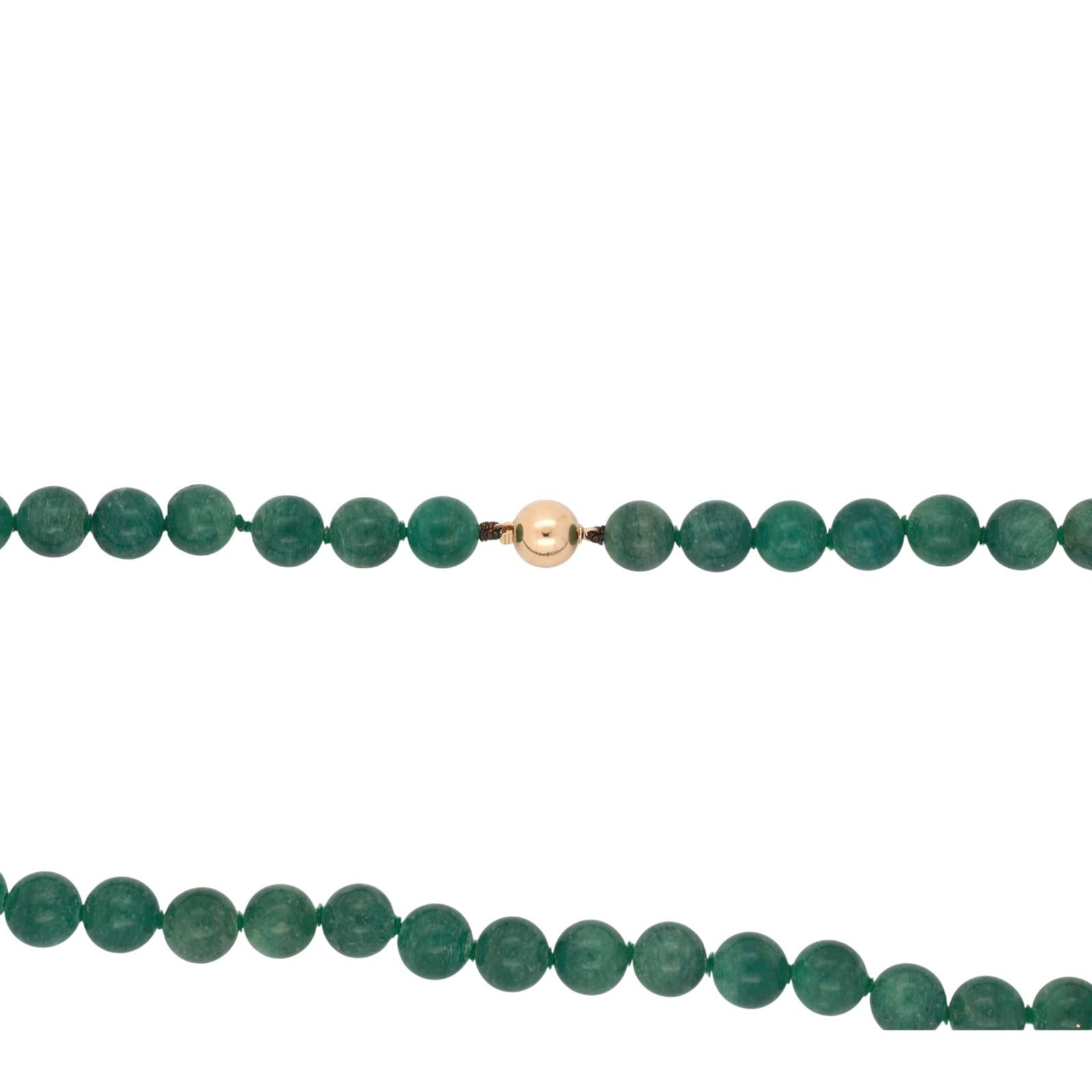 Vintage Aventurine Quartz Beaded Necklace 14K Yellow Gold Clasp 26.5" Ladies
