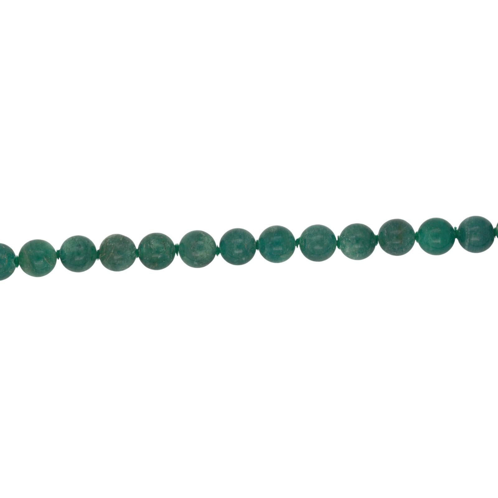 Vintage Aventurine Quartz Beaded Necklace 14K Yellow Gold Clasp 26.5" Ladies