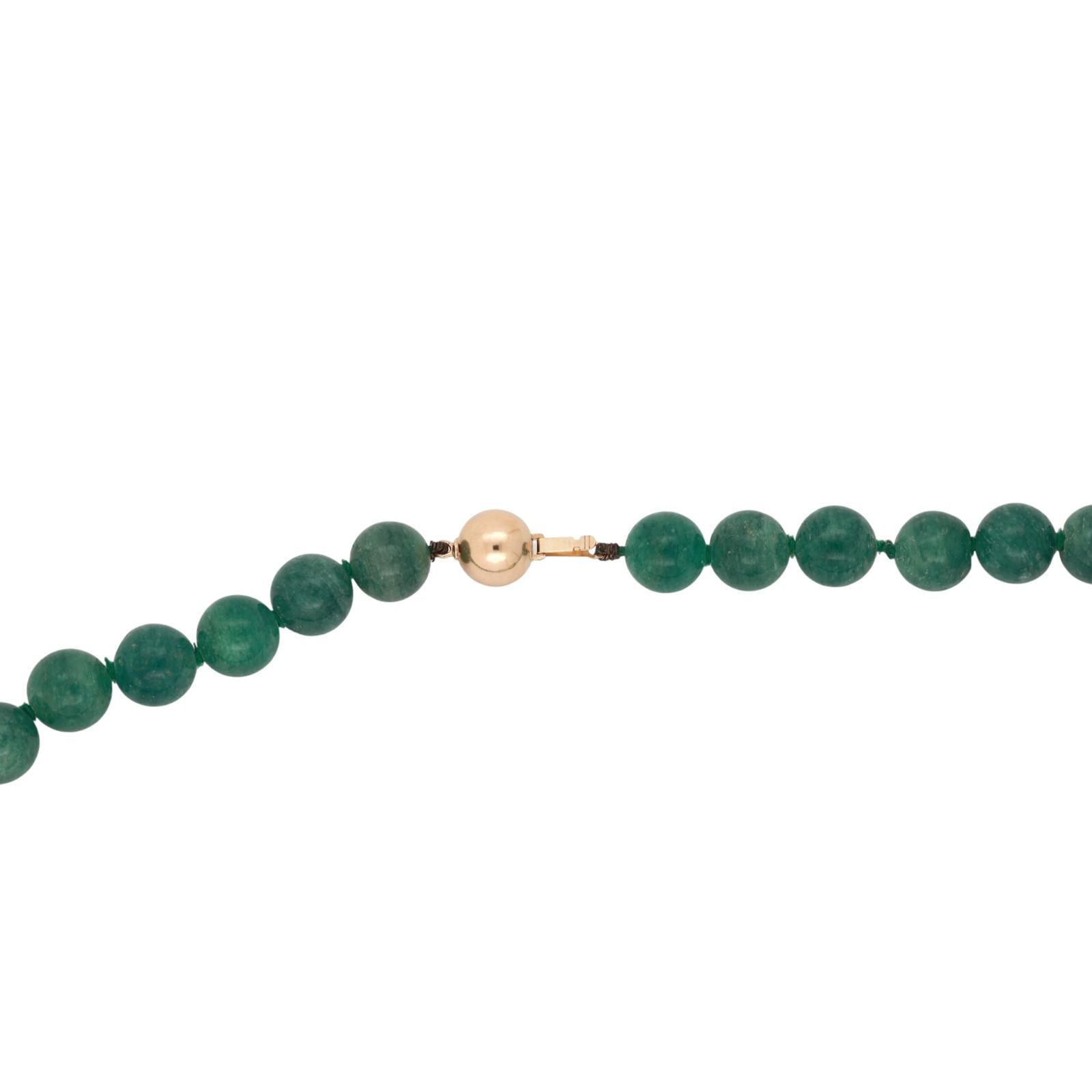 Vintage Aventurine Quartz Beaded Necklace 14K Yellow Gold Clasp 26.5" Ladies