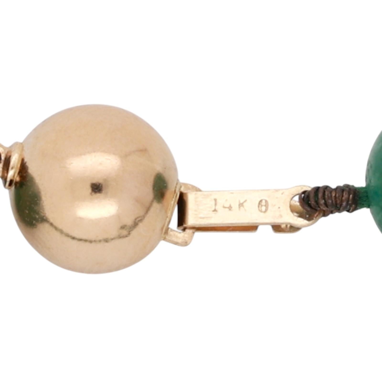 Vintage Aventurine Quartz Beaded Necklace 14K Yellow Gold Clasp 26.5" Ladies