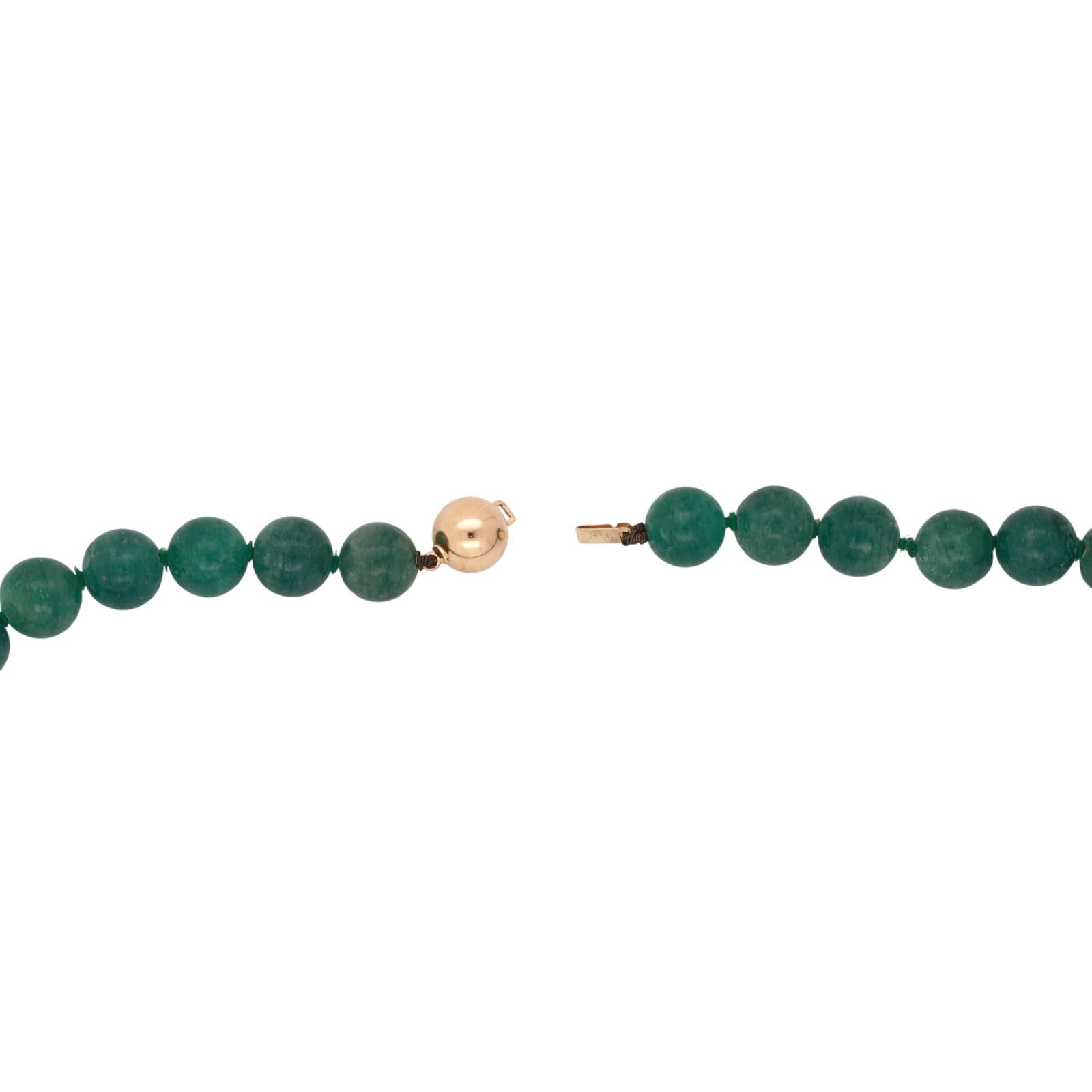 Vintage Aventurine Quartz Beaded Necklace 14K Yellow Gold Clasp 26.5" Ladies