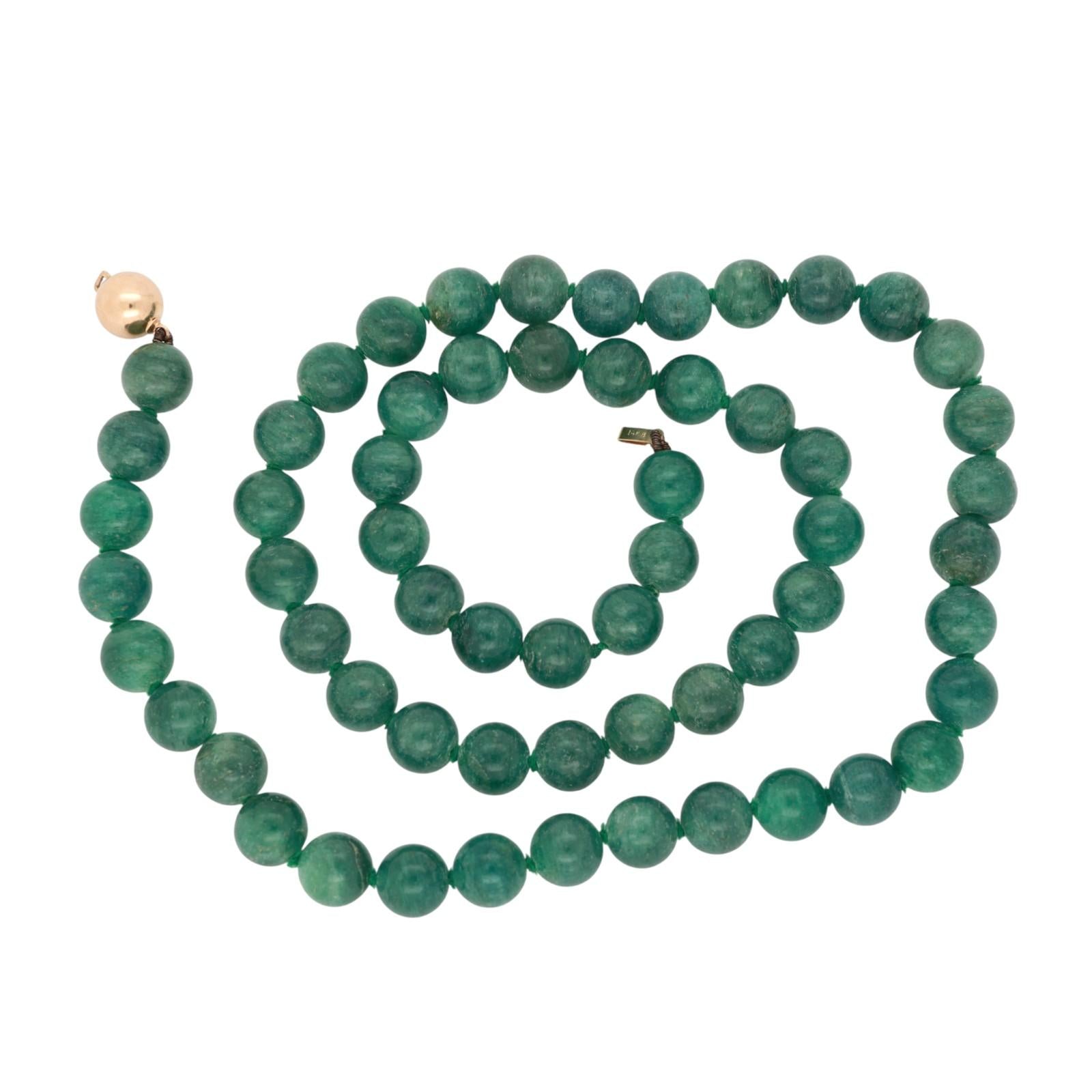 Vintage Aventurine Quartz Beaded Necklace 14K Yellow Gold Clasp 26.5" Ladies