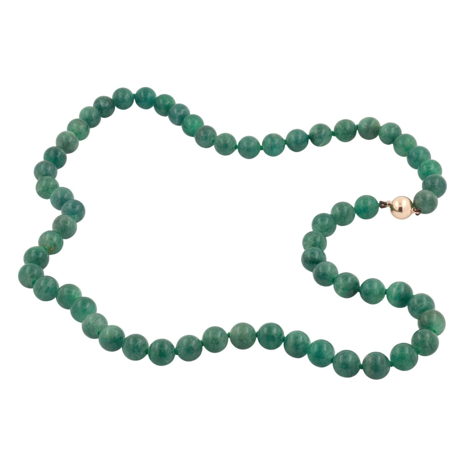 Vintage Aventurine Quartz Beaded Necklace 14K Yellow Gold Clasp 26.5" Ladies
