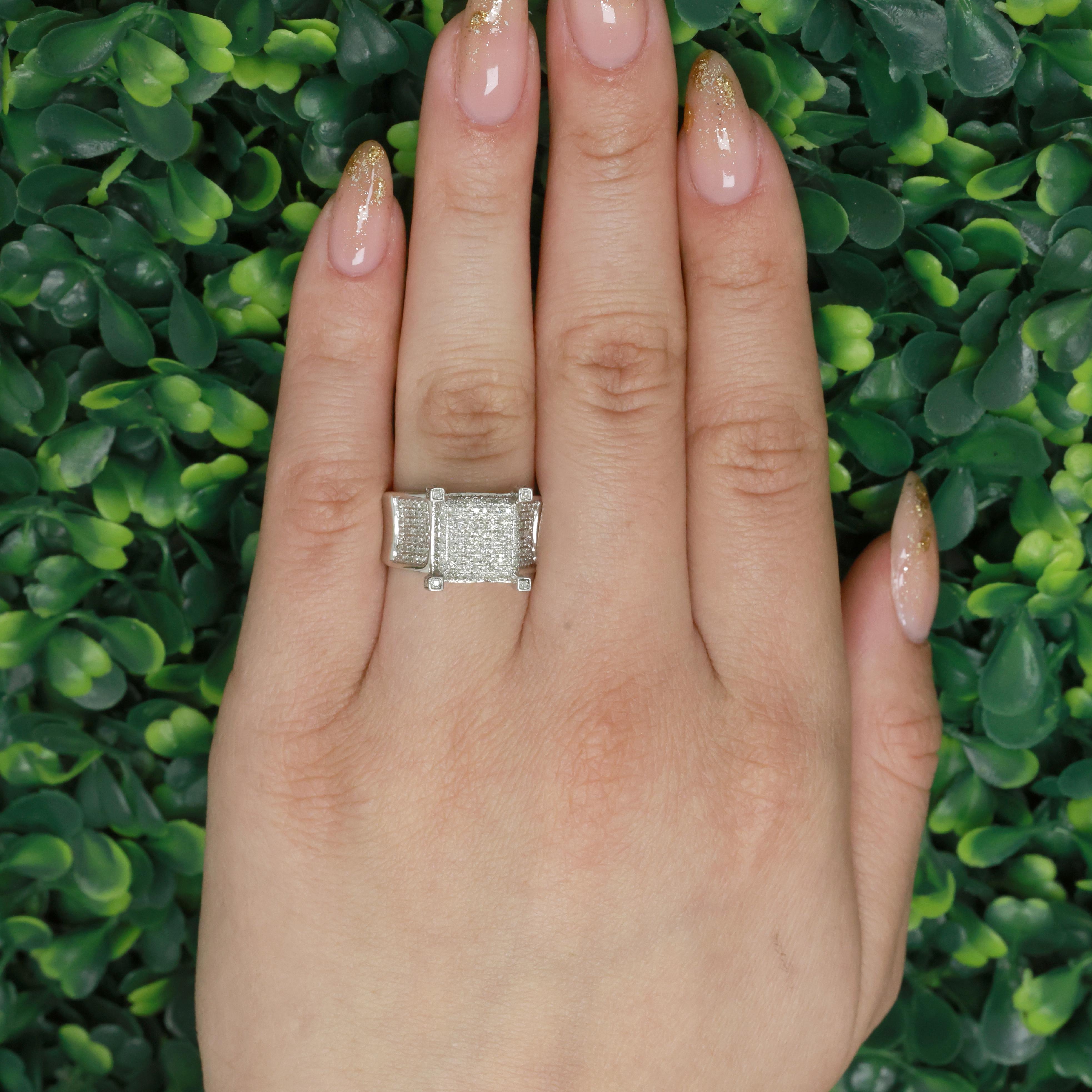 Cluster Diamond Square Statement Ring 10K White Gold 1.00 TW Size 7.25 Estate