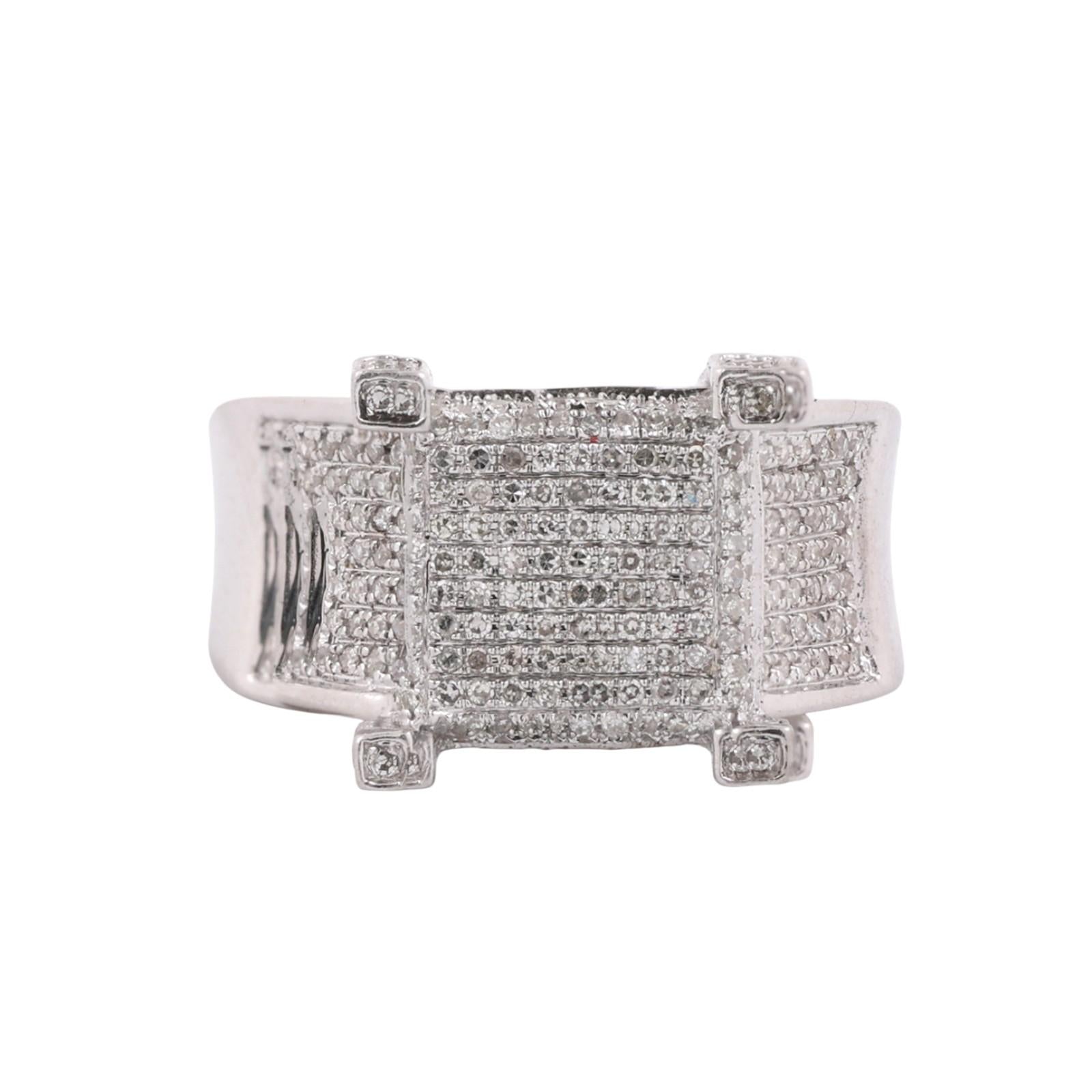 Cluster Diamond Square Statement Ring 10K White Gold 1.00 TW Size 7.25 Estate