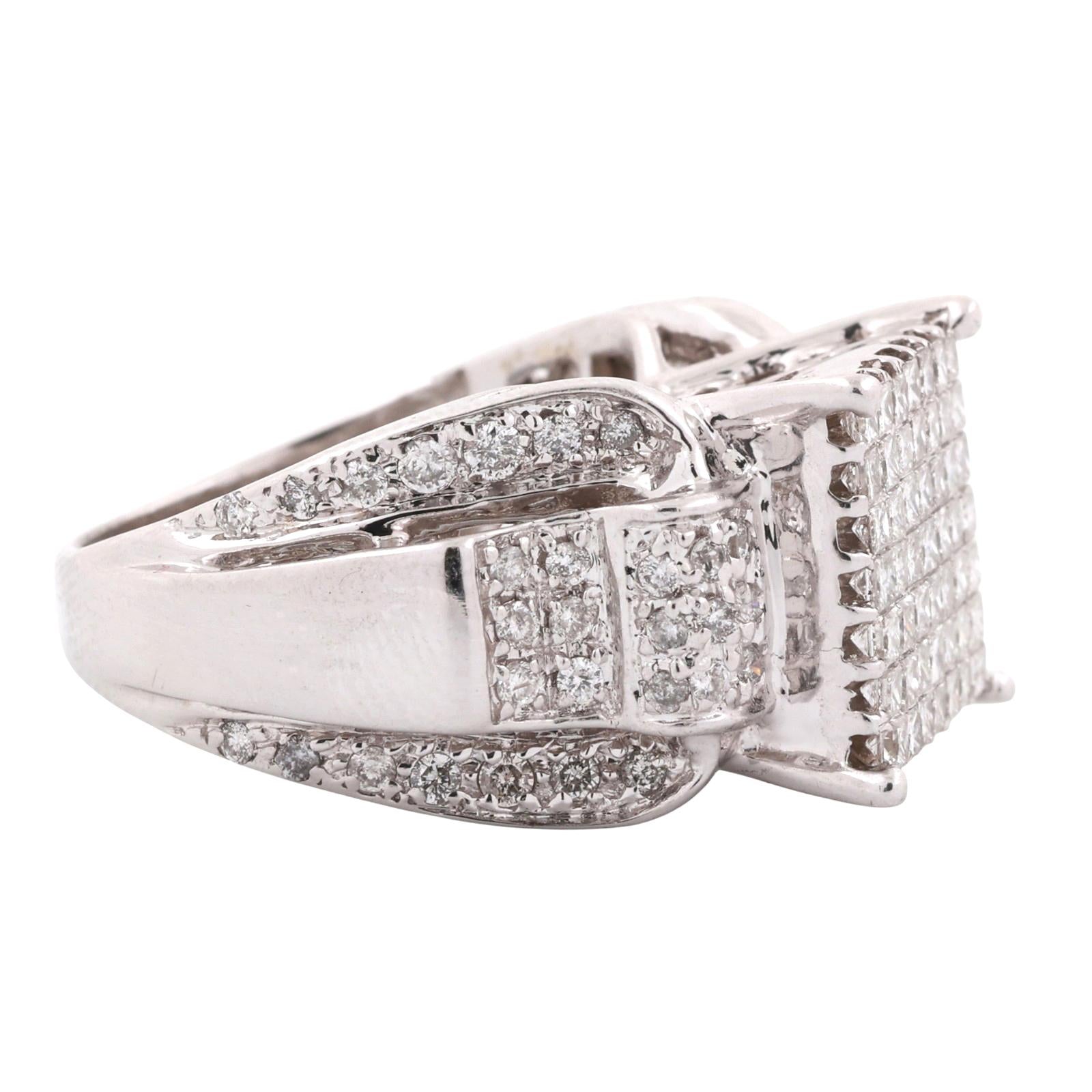 1.50 TW Princess Cut Cluster Diamond Ring 14K White Gold Round Accents Size 7