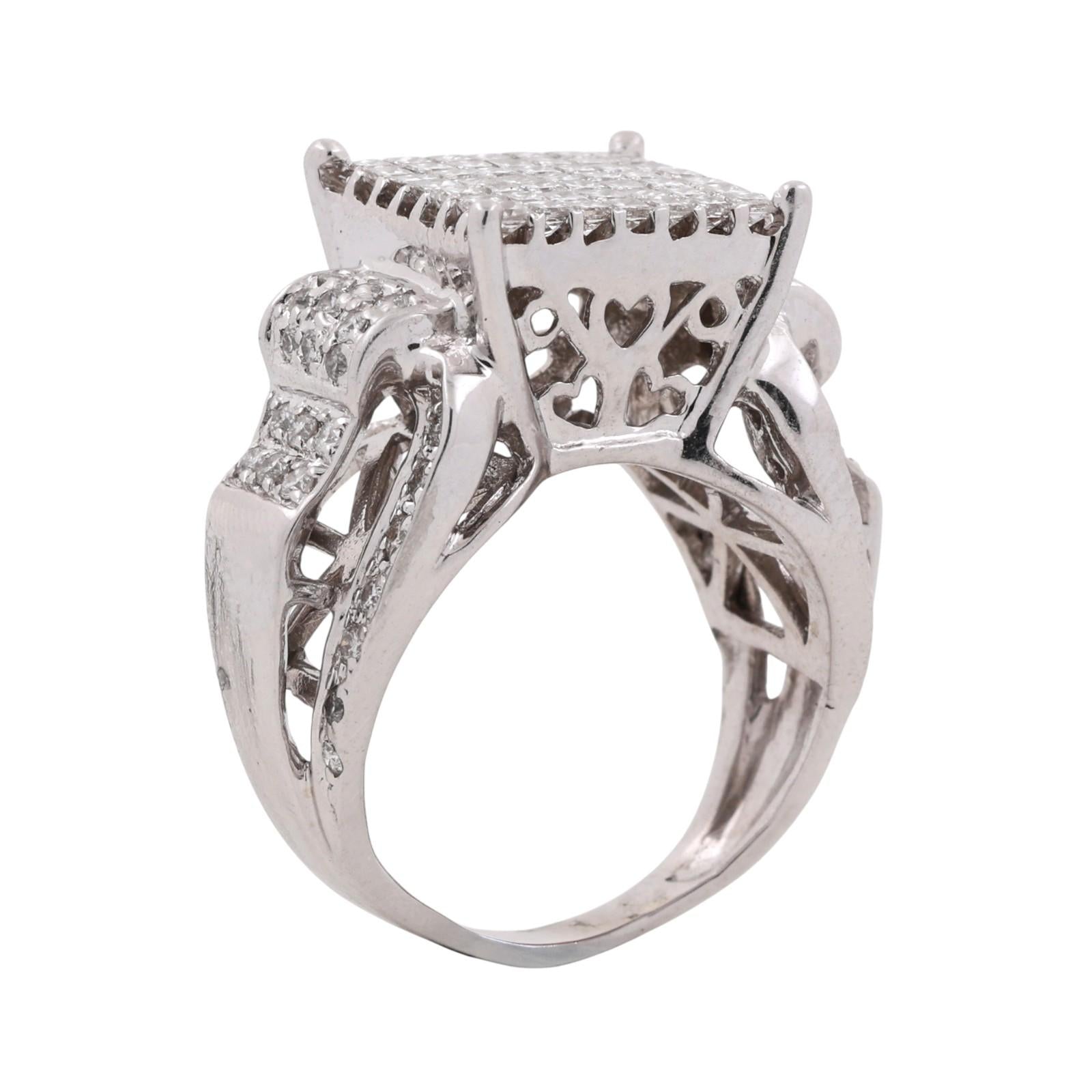 1.50 TW Princess Cut Cluster Diamond Ring 14K White Gold Round Accents Size 7