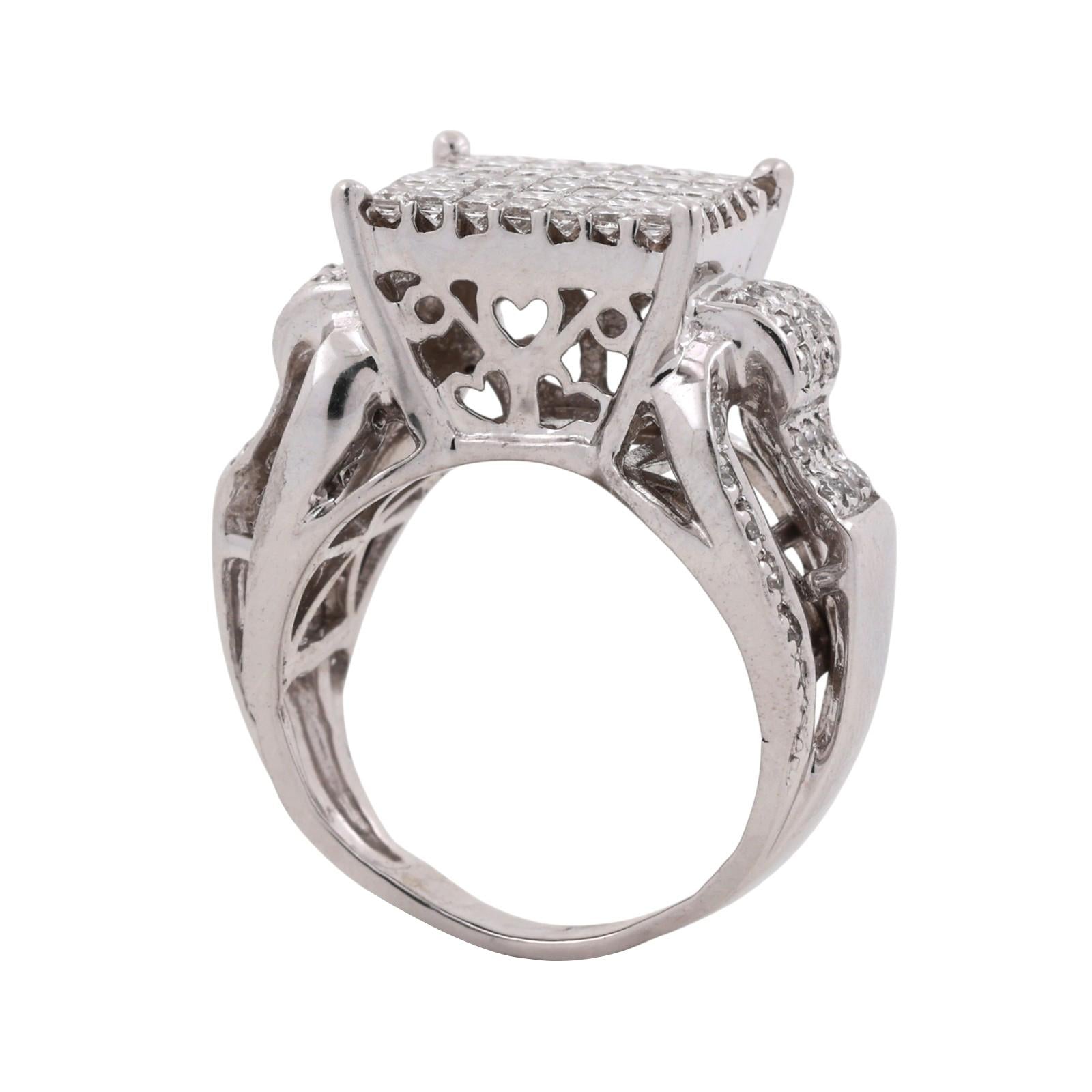 1.50 TW Princess Cut Cluster Diamond Ring 14K White Gold Round Accents Size 7