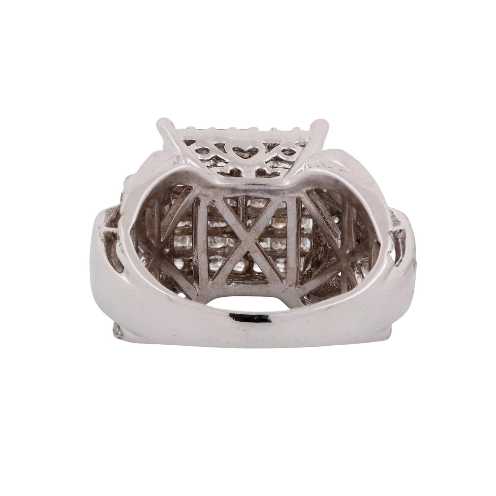 1.50 TW Princess Cut Cluster Diamond Ring 14K White Gold Round Accents Size 7