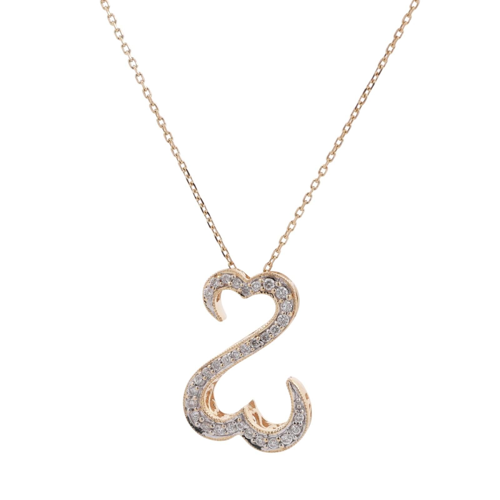 Jane Seymour Open Hearts Diamond Pendant Chain Necklace 14K Gold 19.5"-21.75"