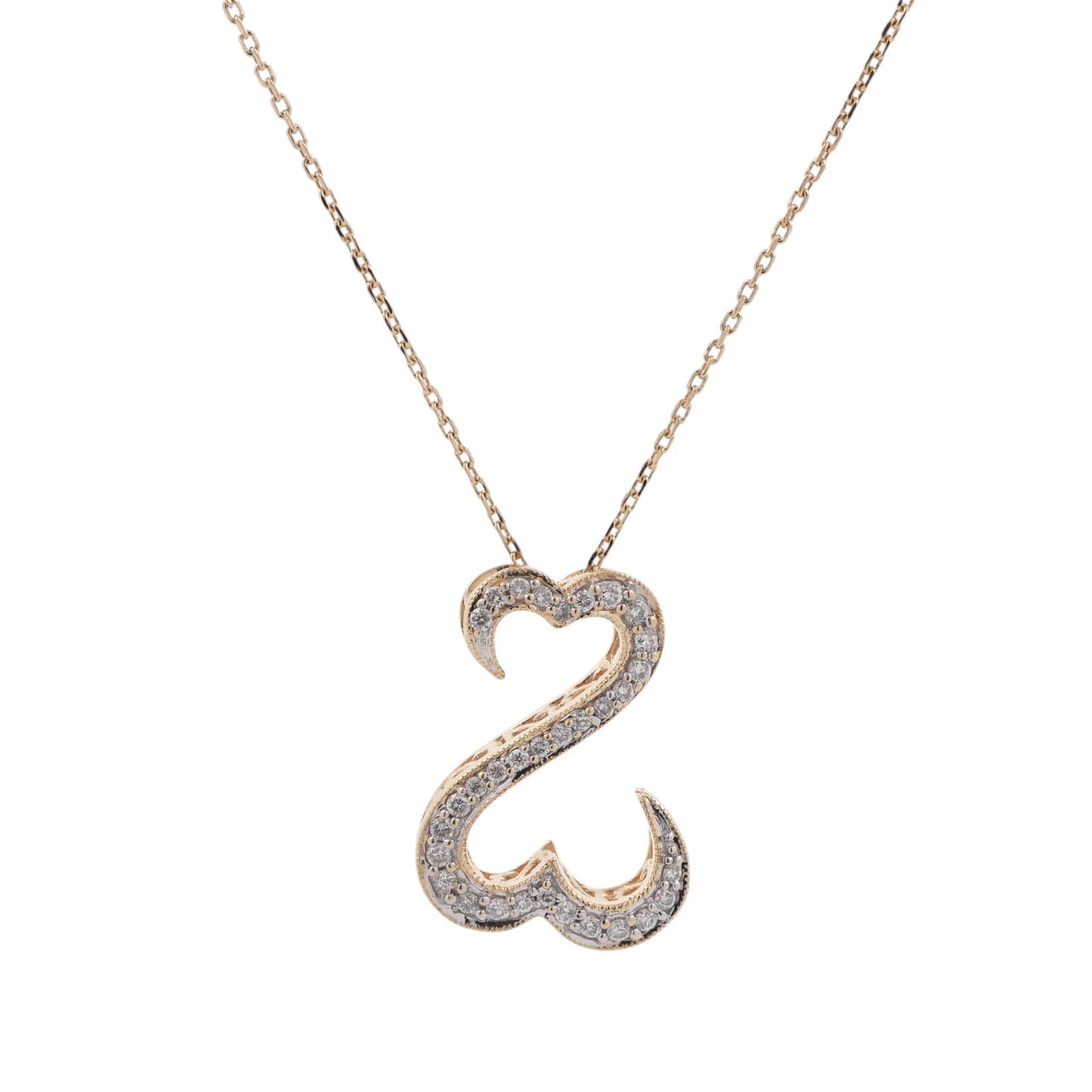 Jane Seymour Open Hearts Diamond Pendant Chain Necklace 14K Gold 19.5"-21.75"