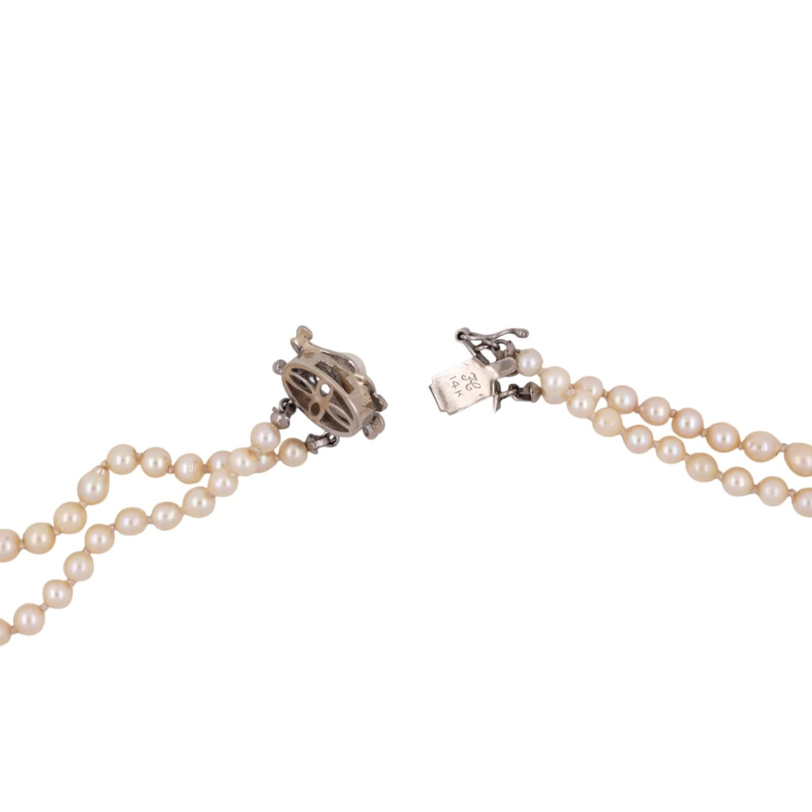 GIA Akoya Pearl Necklace Double Strand 18" 14K White Gold Clasp Vintage Estate