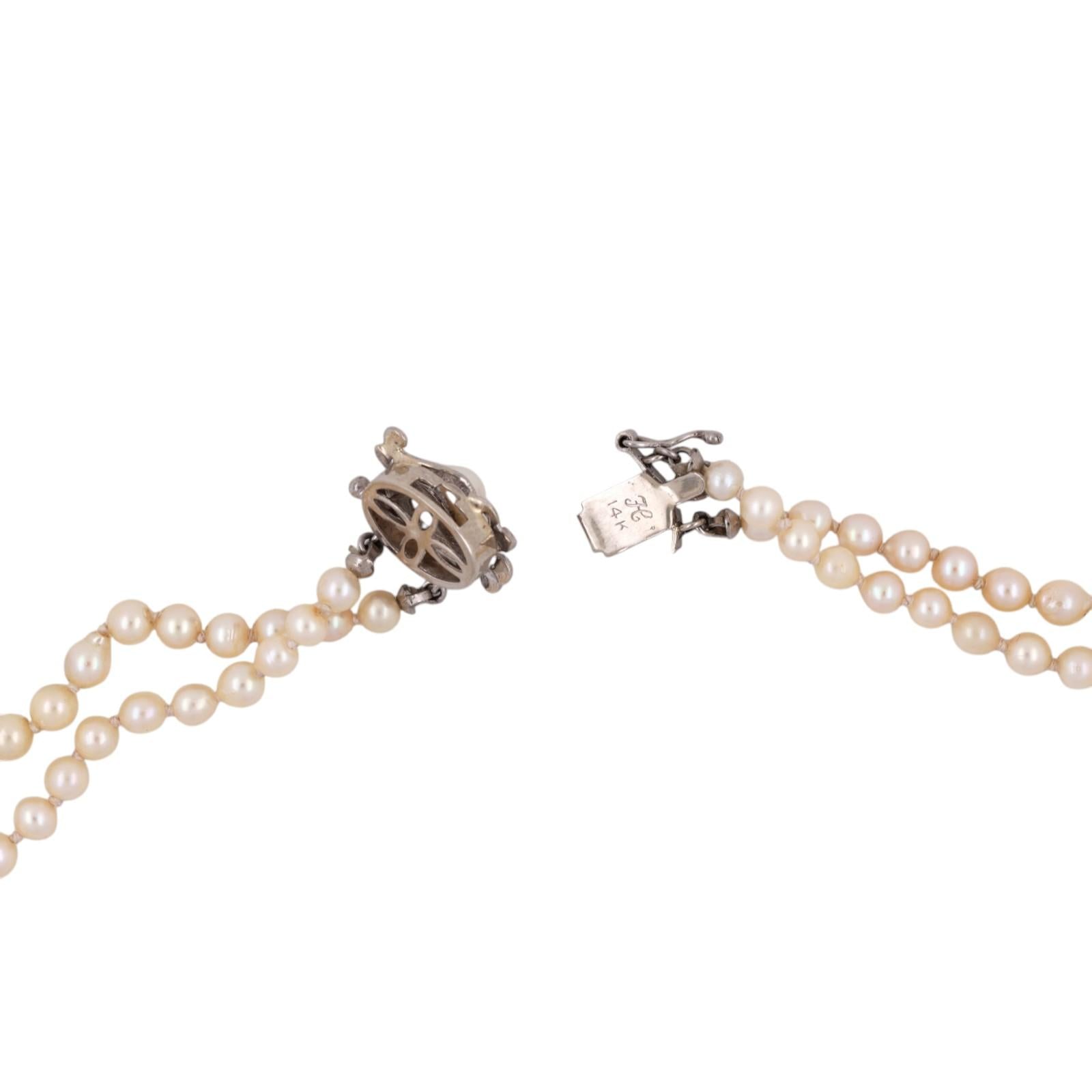 GIA Akoya Pearl Necklace Double Strand 18" 14K White Gold Clasp Vintage Estate