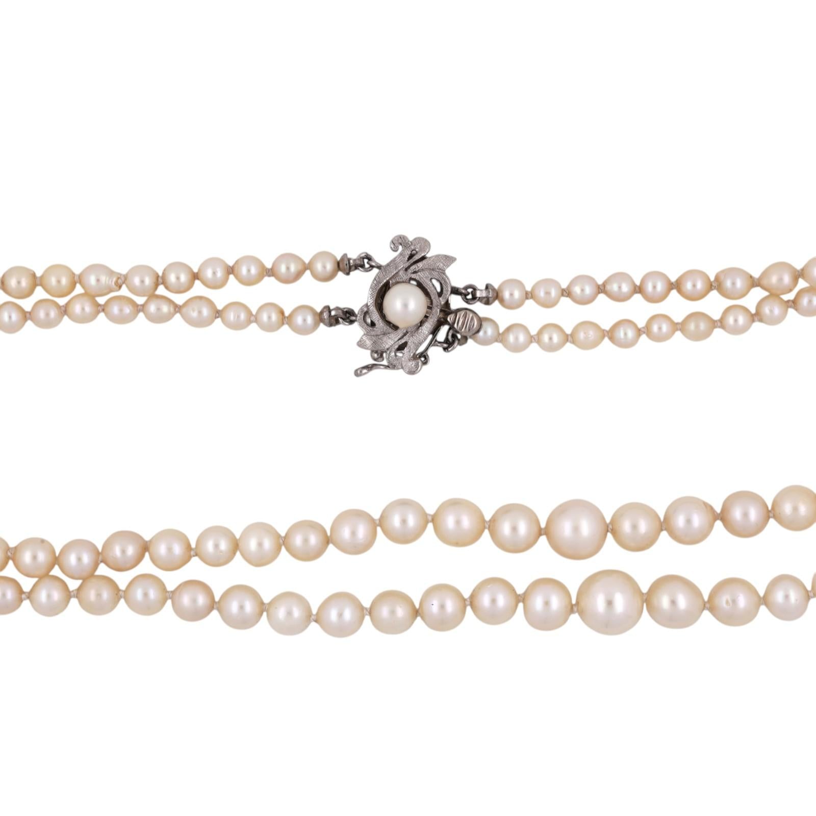 GIA Akoya Pearl Necklace Double Strand 18" 14K White Gold Clasp Vintage Estate
