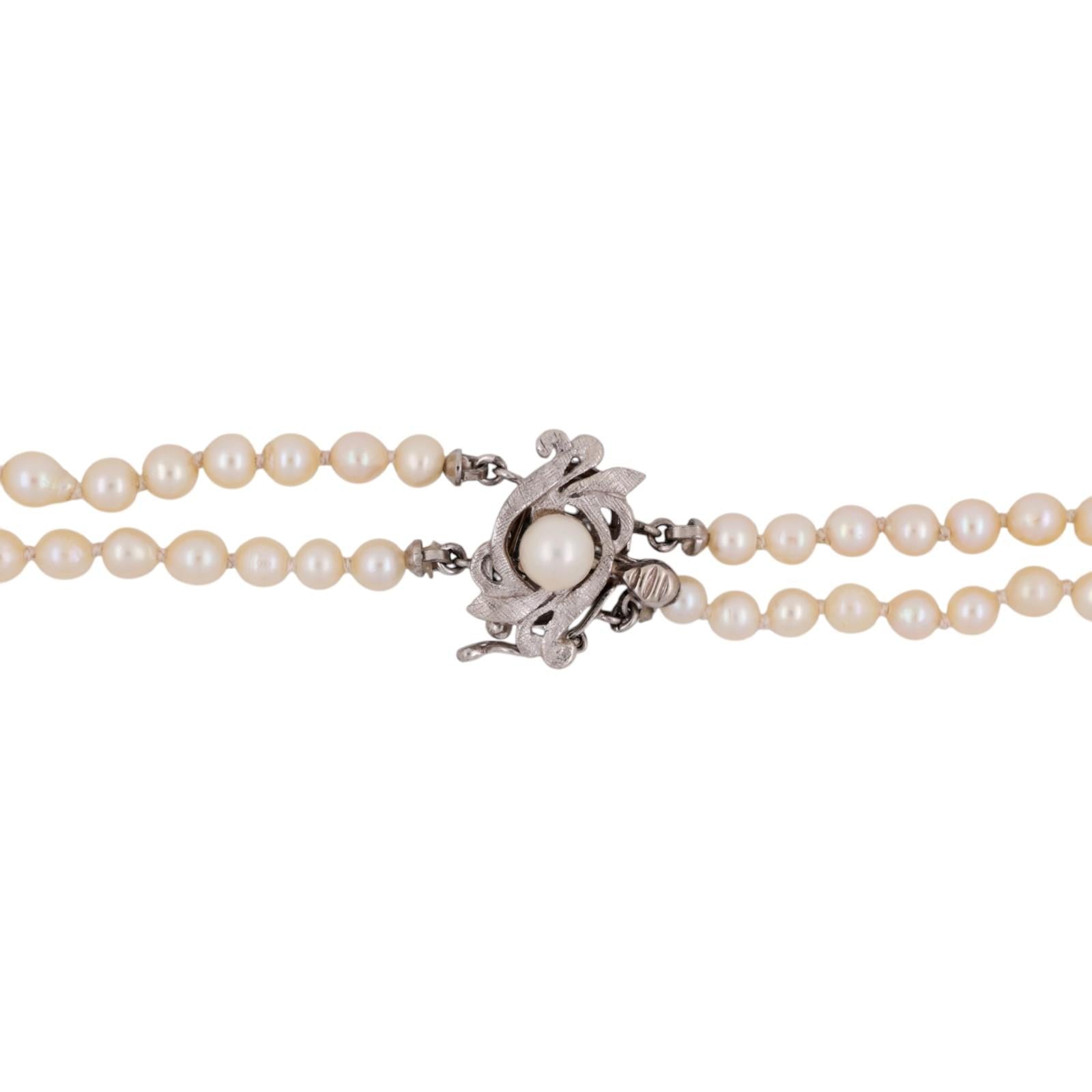 GIA Akoya Pearl Necklace Double Strand 18" 14K White Gold Clasp Vintage Estate