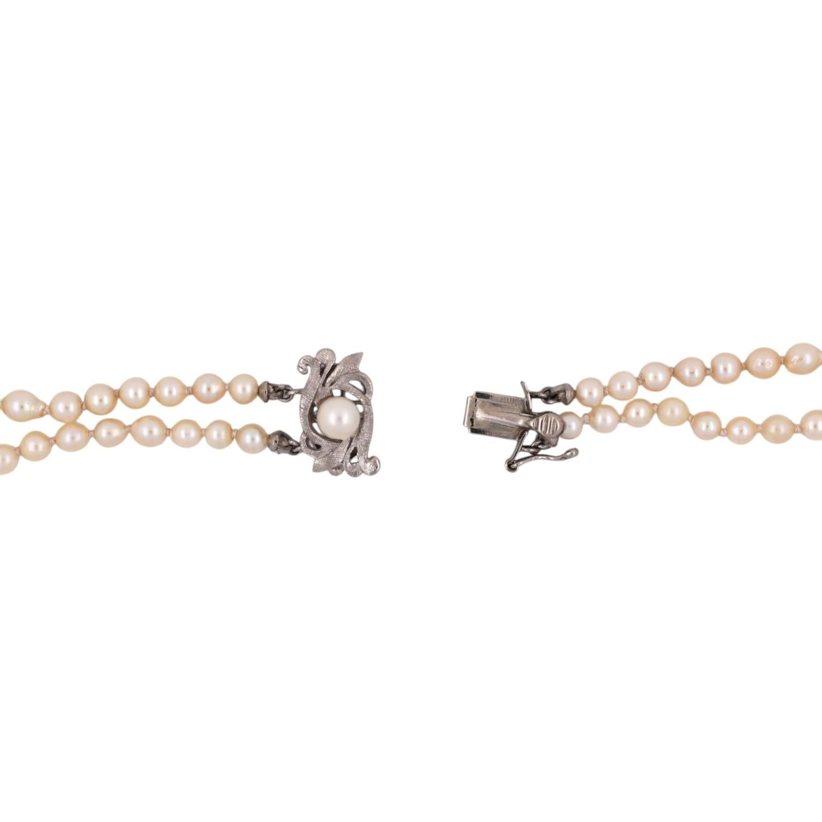 GIA Akoya Pearl Necklace Double Strand 18" 14K White Gold Clasp Vintage Estate