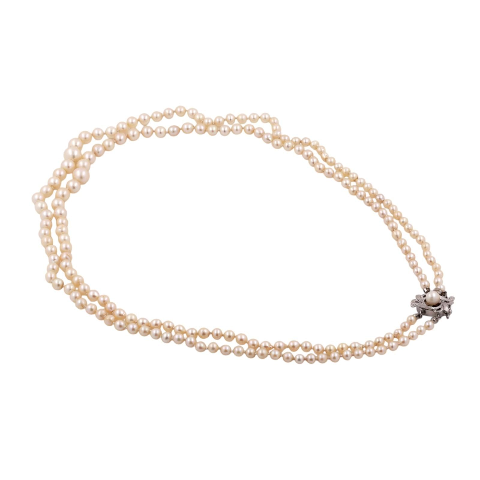 GIA Akoya Pearl Necklace Double Strand 18" 14K White Gold Clasp Vintage Estate