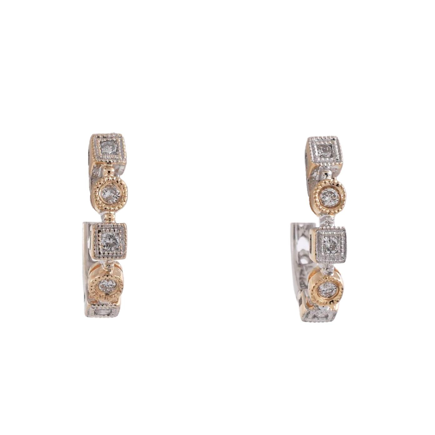 0.17 TW Round Diamond Huggie Hoop Earrings 14K Gold 0.47" Ladies Estate