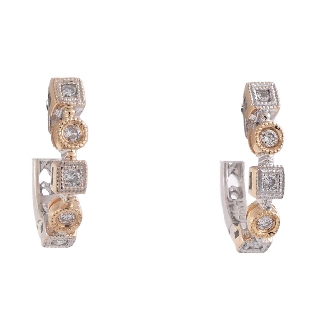 0.17 TW Round Diamond Huggie Hoop Earrings 14K Gold 0.47" Ladies Estate