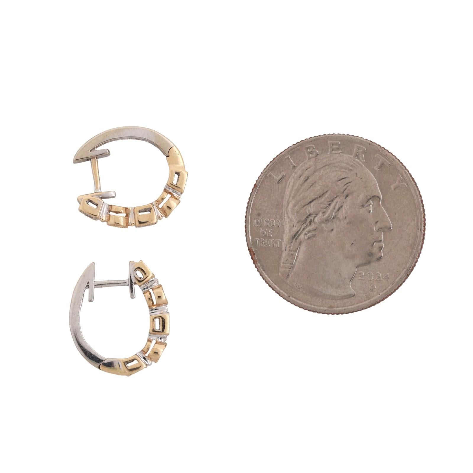 0.17 TW Round Diamond Huggie Hoop Earrings 14K Gold 0.47" Ladies Estate