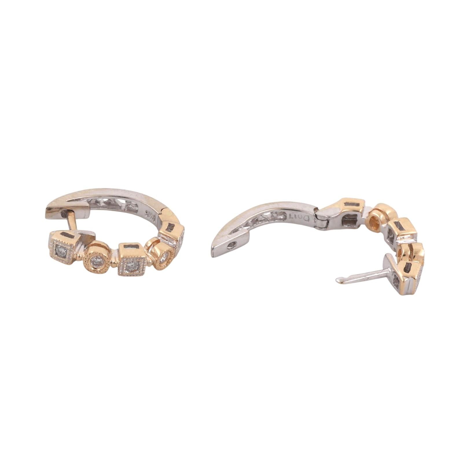 0.17 TW Round Diamond Huggie Hoop Earrings 14K Gold 0.47" Ladies Estate