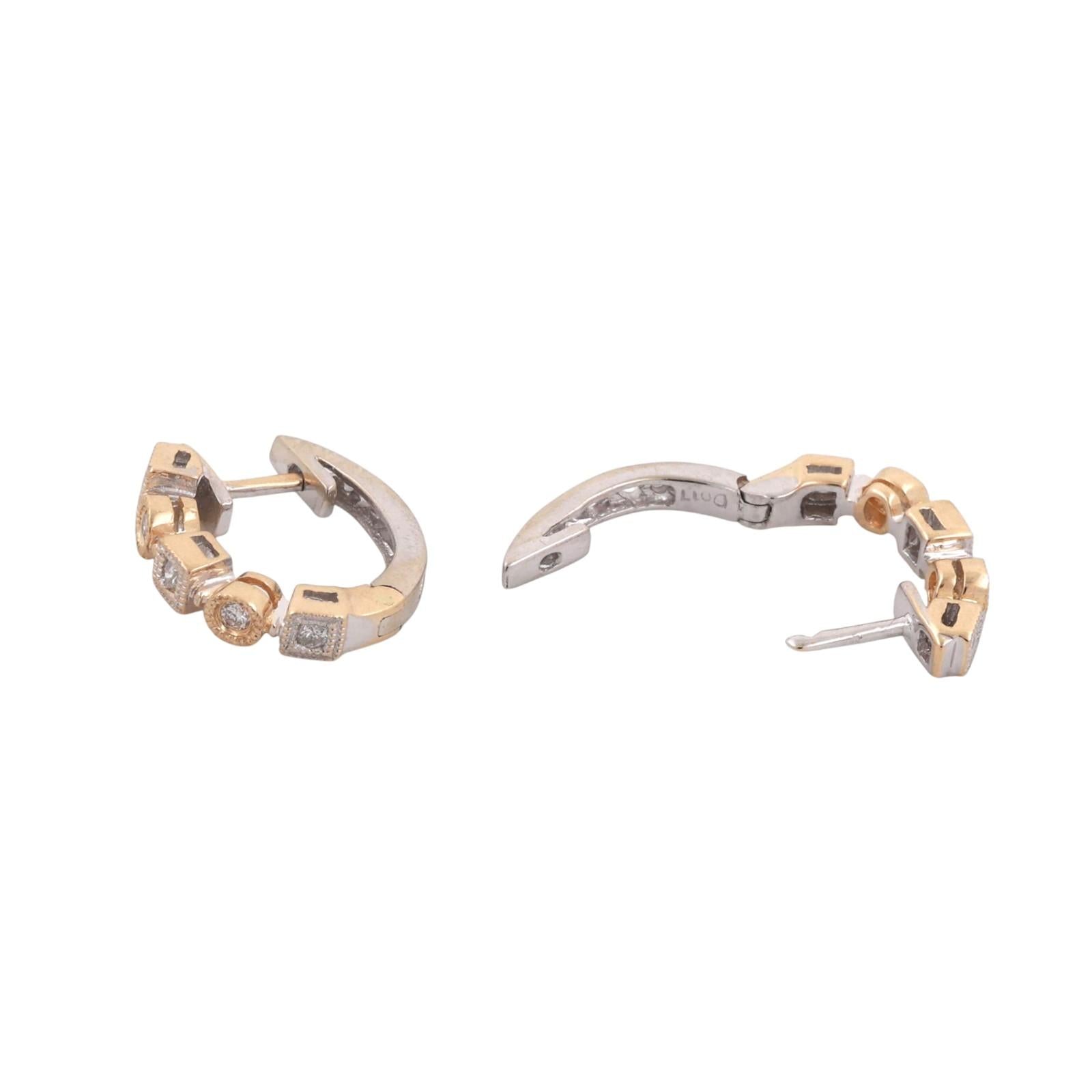 0.17 TW Round Diamond Huggie Hoop Earrings 14K Gold 0.47" Ladies Estate