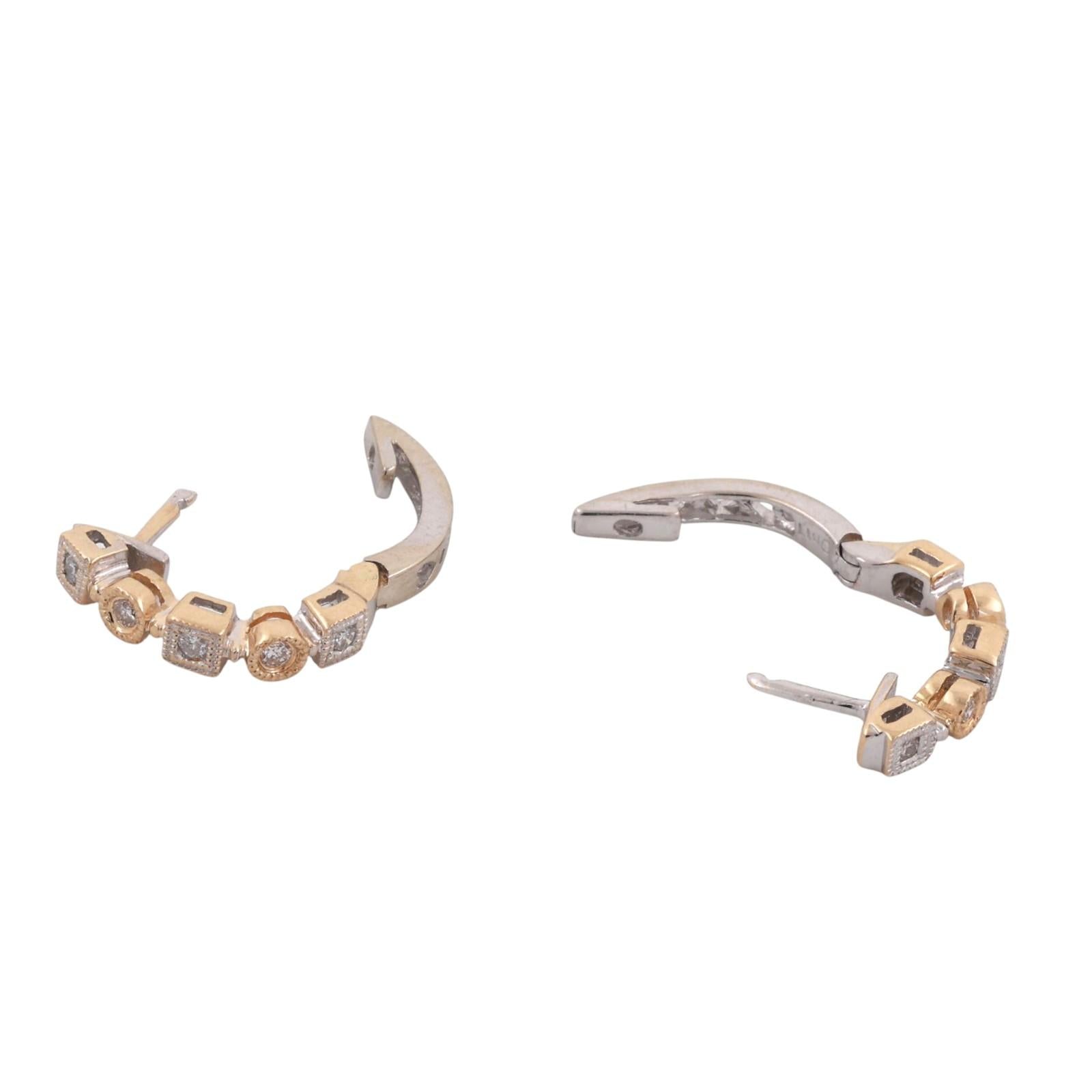 0.17 TW Round Diamond Huggie Hoop Earrings 14K Gold 0.47" Ladies Estate