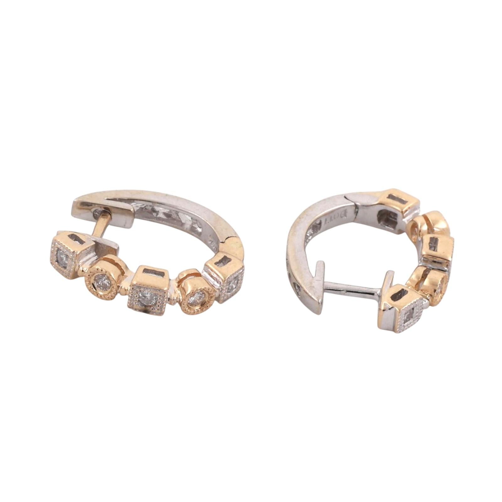 0.17 TW Round Diamond Huggie Hoop Earrings 14K Gold 0.47" Ladies Estate