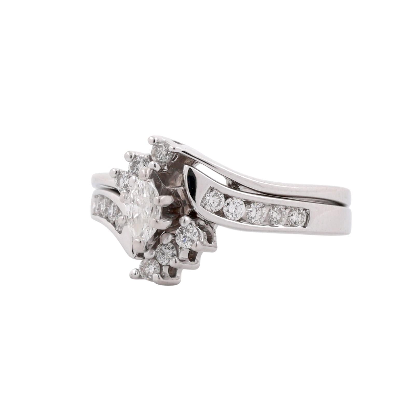 0.50 TW Marquise Round Accent Diamond Floral Cocktail Ring 14K White Gold Size 6