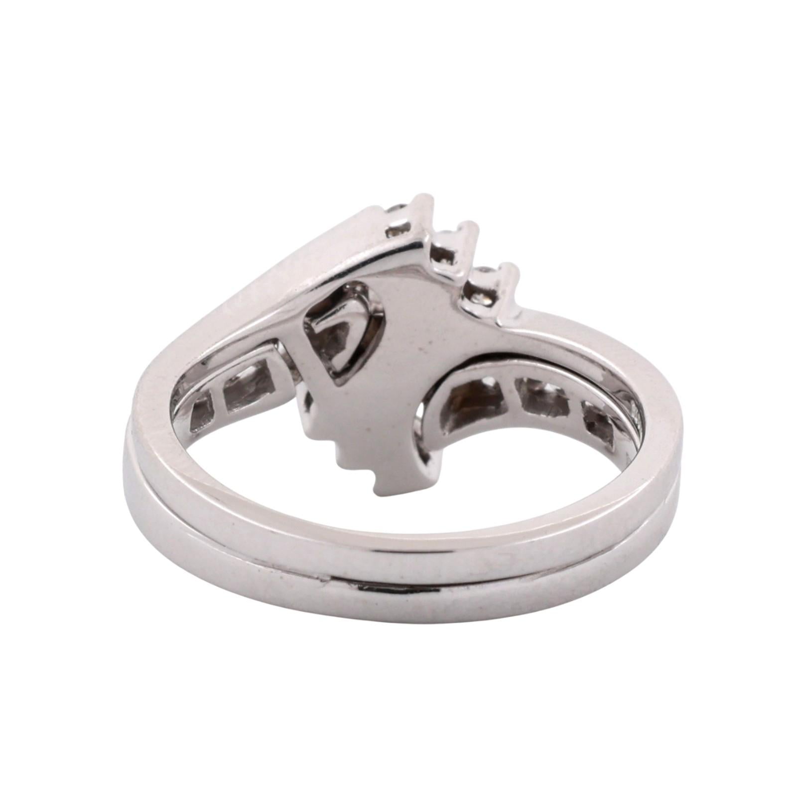 0.50 TW Marquise Round Accent Diamond Floral Cocktail Ring 14K White Gold Size 6