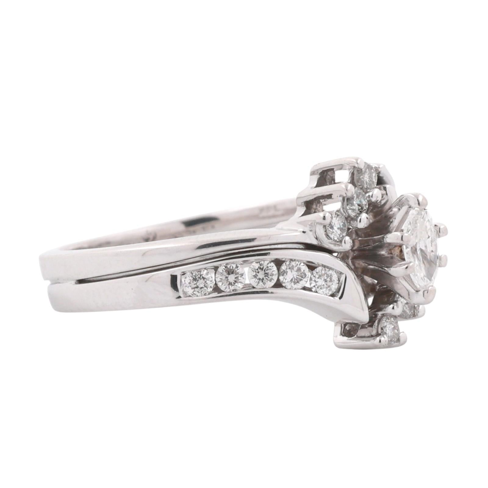 0.50 TW Marquise Round Accent Diamond Floral Cocktail Ring 14K White Gold Size 6