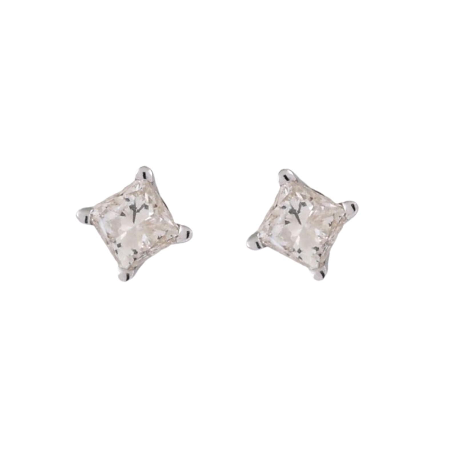 0.50 TW Princess Cut Diamond Stud Earrings 14K White Gold Unisex Estate