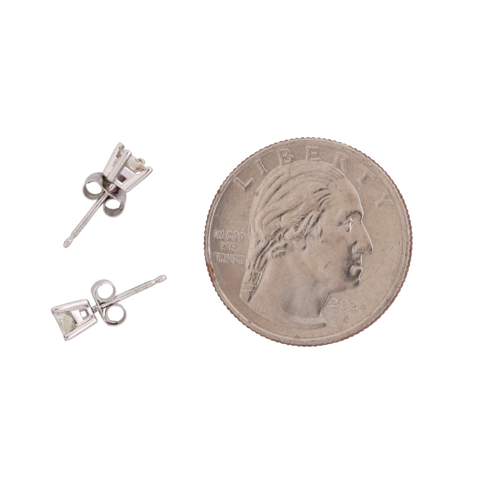 0.50 TW Princess Cut Diamond Stud Earrings 14K White Gold Unisex Estate