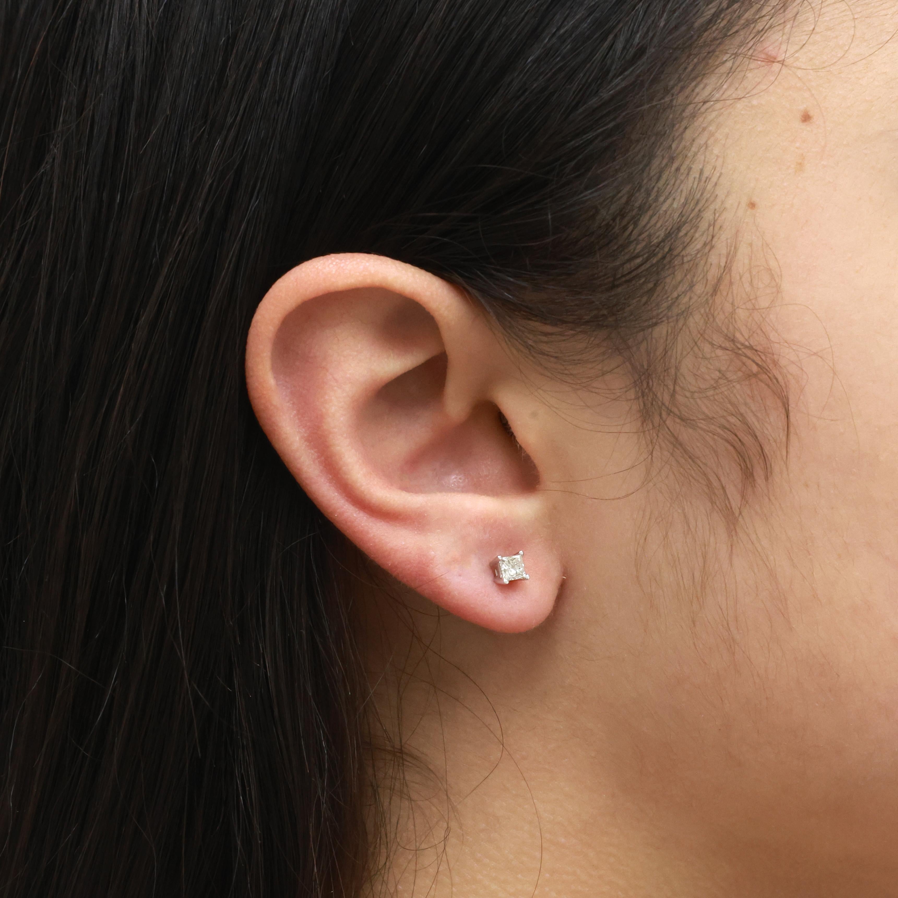 0.50 TW Princess Cut Diamond Stud Earrings 14K White Gold Unisex Estate