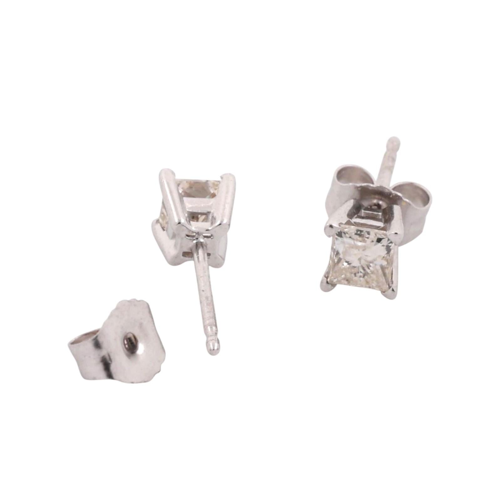 0.50 TW Princess Cut Diamond Stud Earrings 14K White Gold Unisex Estate