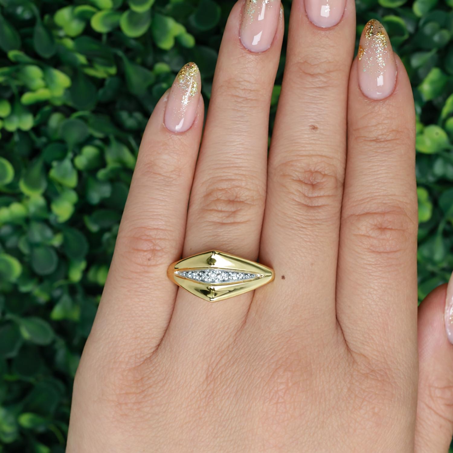 Geometric Diamond Statement Ring 14K Yellow Gold 0.10 TW Size 6 Contemporary