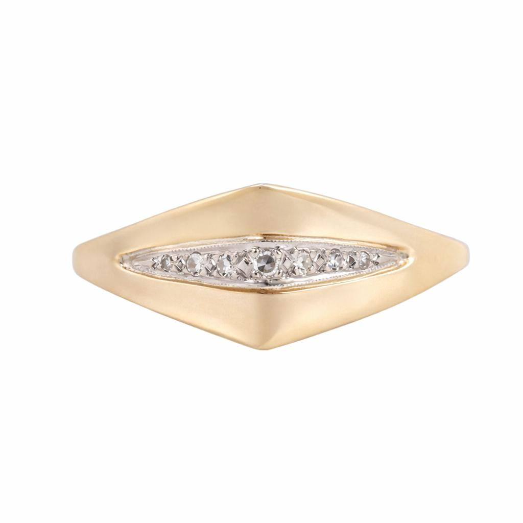 Geometric Diamond Statement Ring 14K Yellow Gold 0.10 TW Size 6 Contemporary