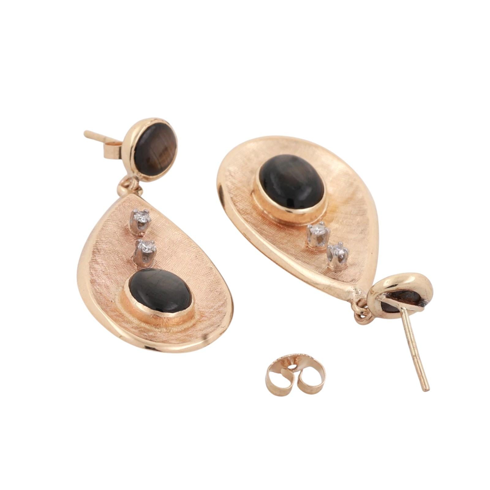 Star Black Sapphire Diamond Dangle Earrings Yellow Gold 5.78 CTW 1.33" Ladies