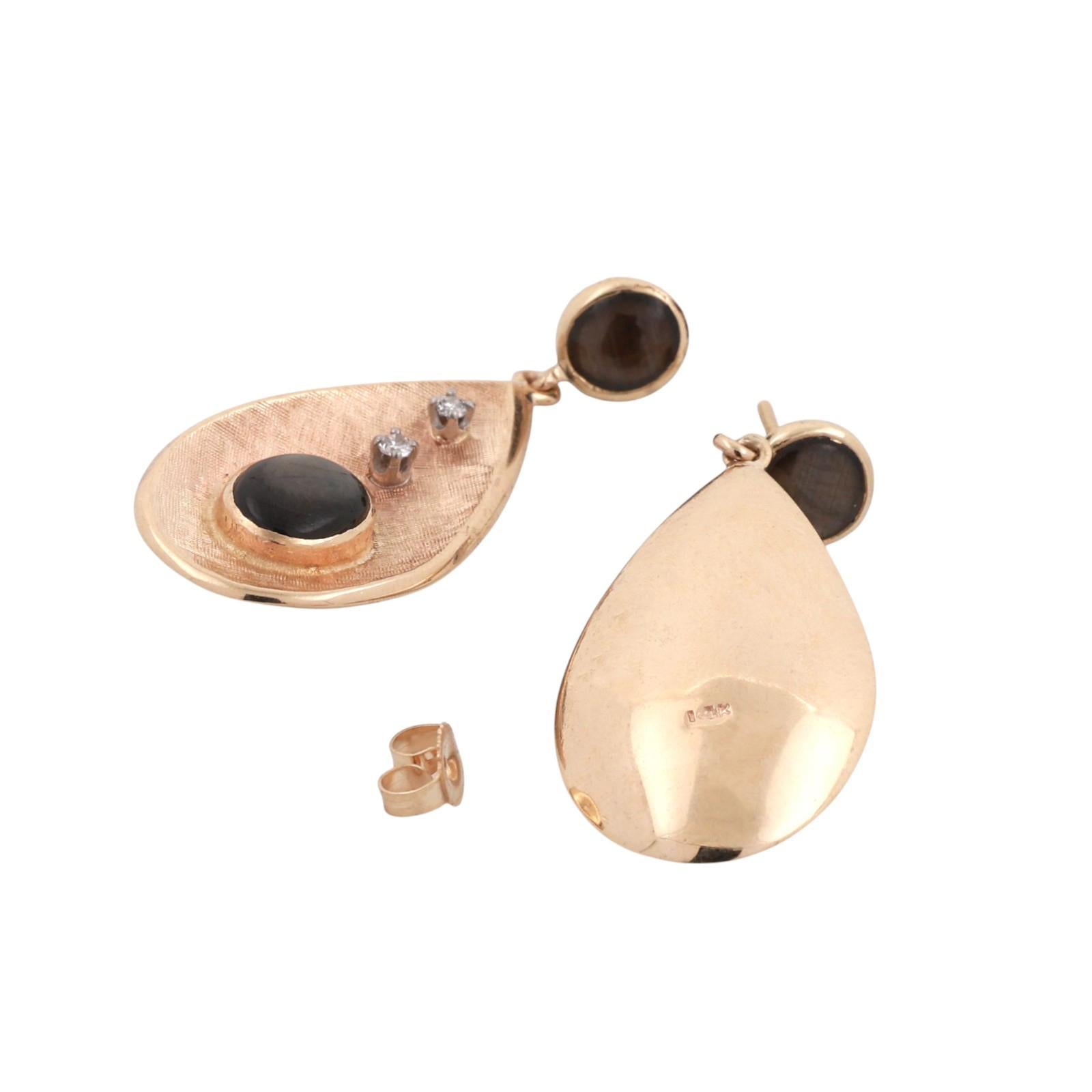 Star Black Sapphire Diamond Dangle Earrings Yellow Gold 5.78 CTW 1.33" Ladies