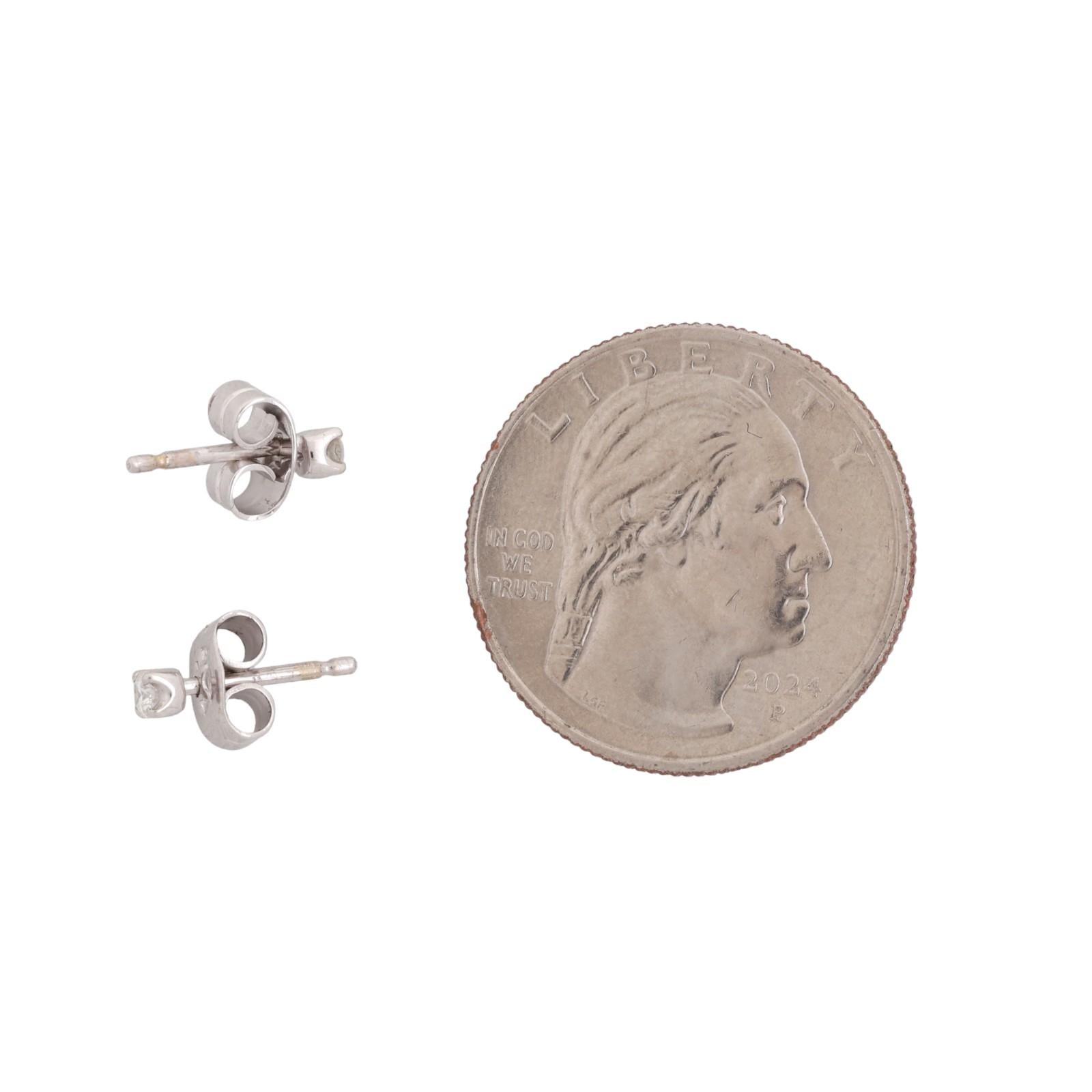 Round Diamond Stud Earrings 18K White Gold 0.10 TW 4-Prong Setting Unisex Estate