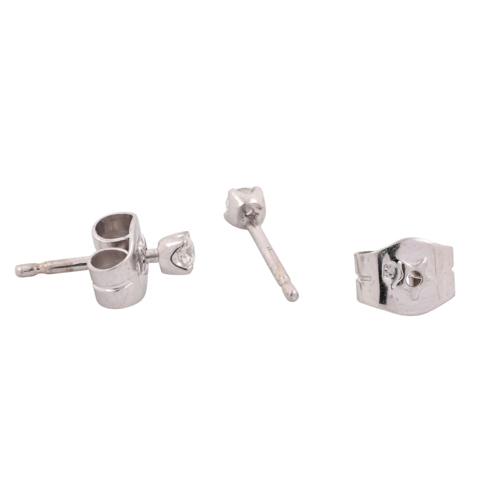 Round Diamond Stud Earrings 18K White Gold 0.10 TW 4-Prong Setting Unisex Estate